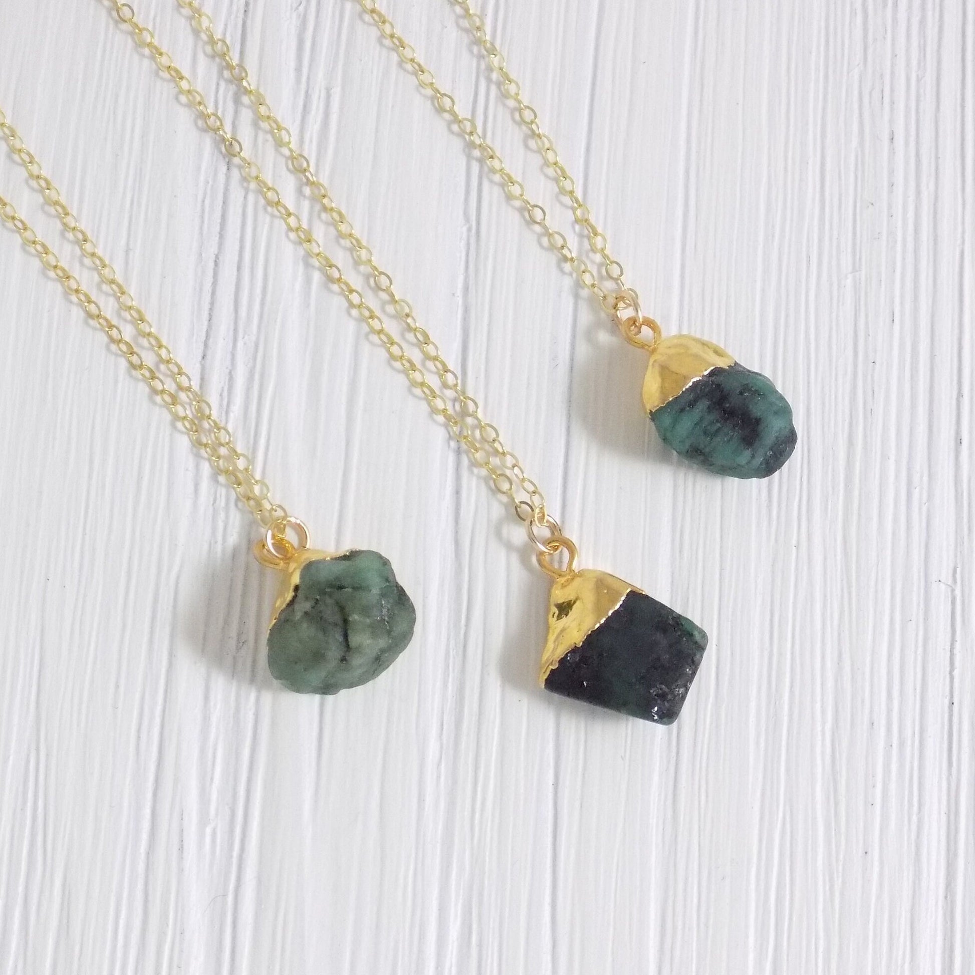 Raw Green Emerald Necklace, 14K Gold Filled Chain, Personalized Emerald Pendant, Genuine Emerald, Unique Gifts For Wife, M5-344