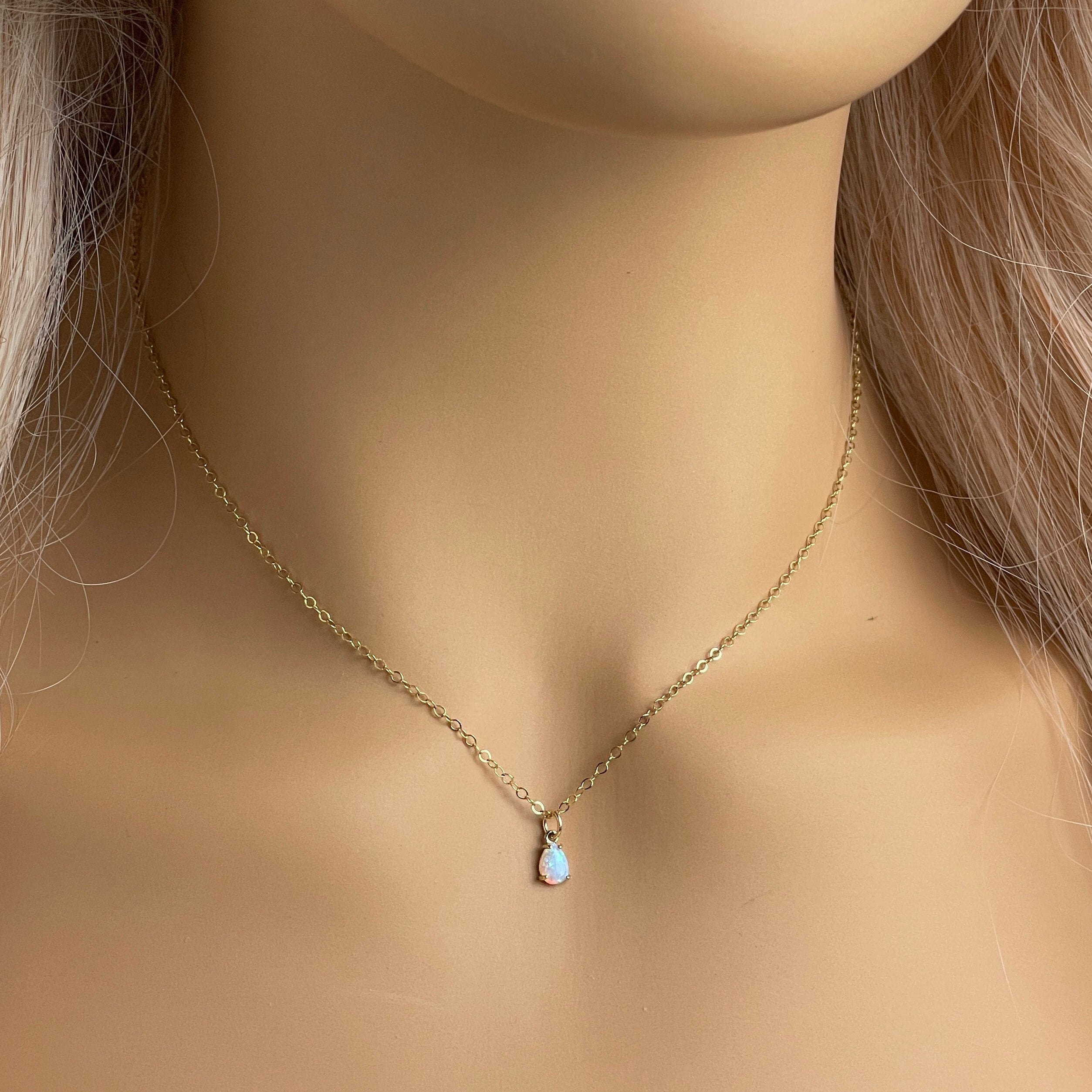 Mothers Day Gift Tiny Opal Necklace Gold 14K Gold Filled Chain Teardrop Opal Charm Necklaces L4 52