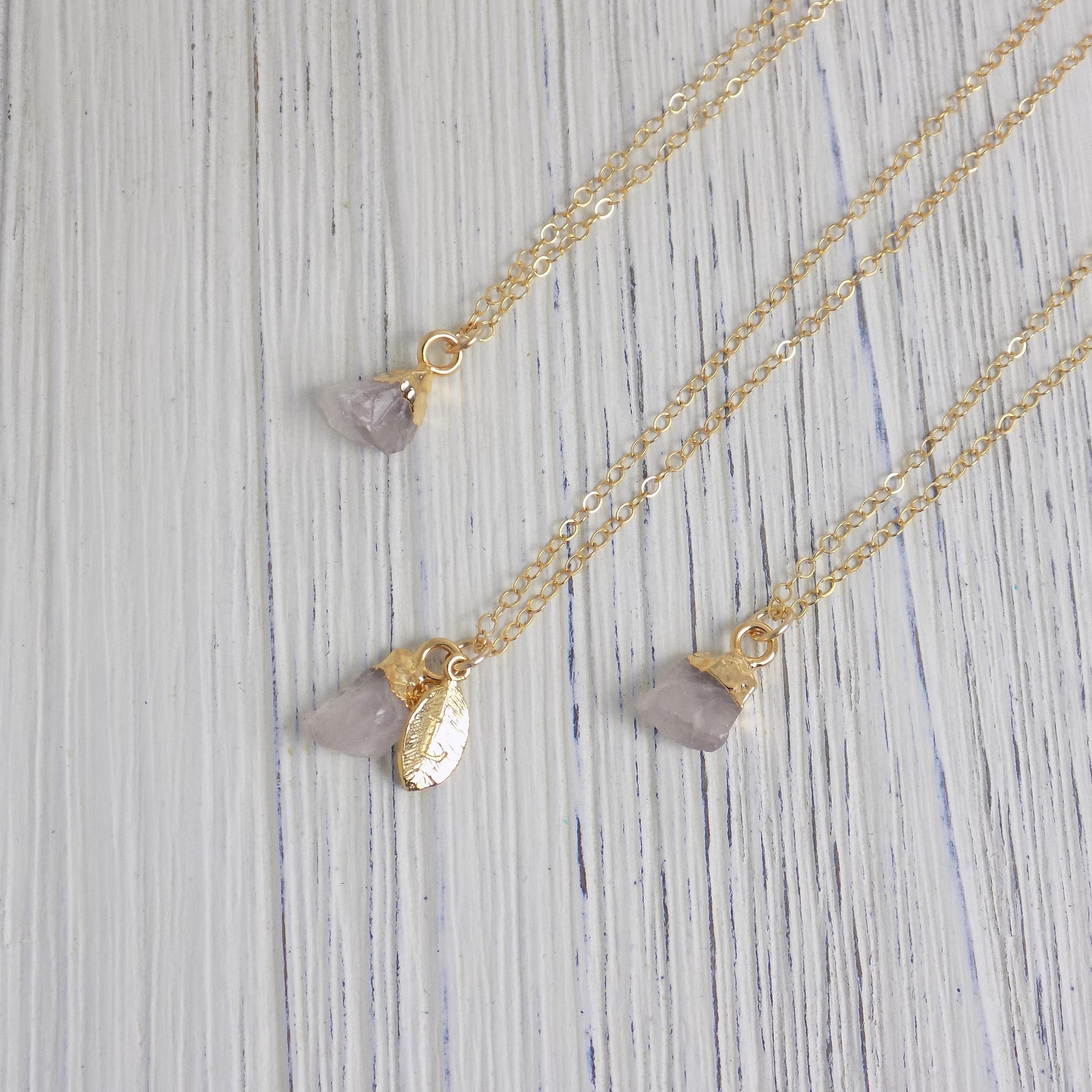 Teacher Gifts, Raw Rose Quartz Necklace Personalized Initial, 14K Gold Filled Chain, Heart Chakra Light Pink Rough Stone, M5-421