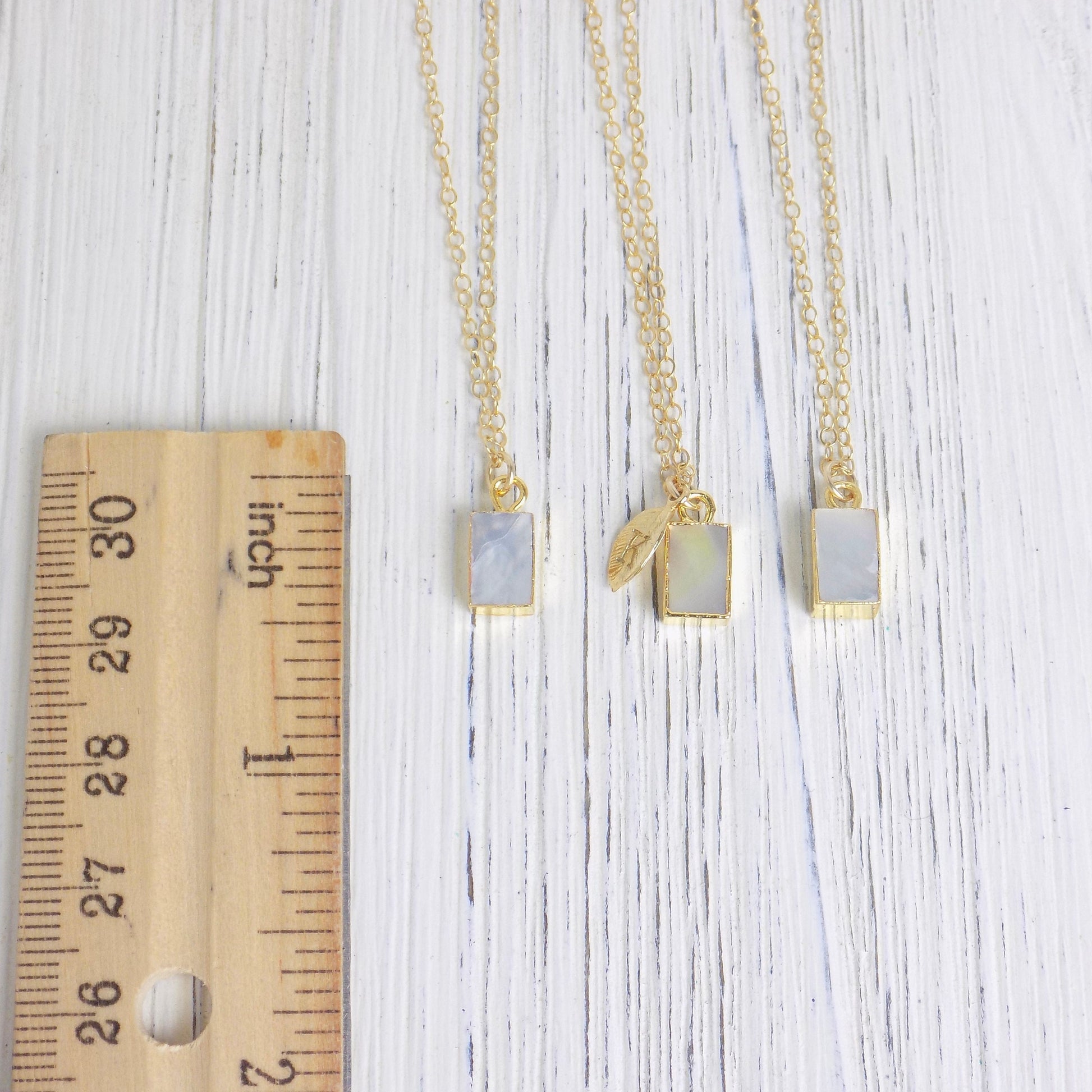 Mother of Pearl Necklace Personalized Initial, Small Rectangle Stone Pendant Gold, Gifts For Best Friend, M5-550