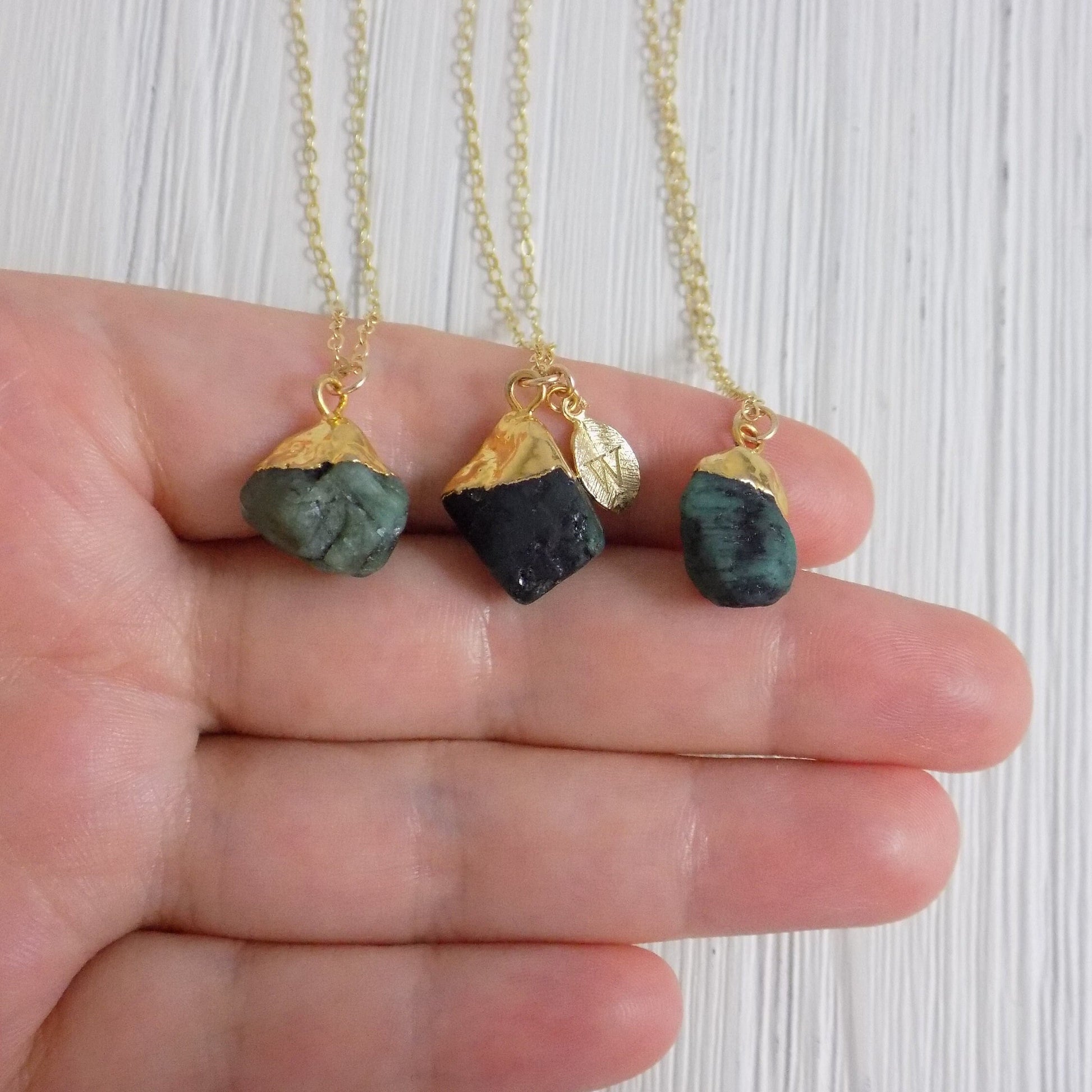 Raw Green Emerald Necklace, 14K Gold Filled Chain, Personalized Emerald Pendant, Genuine Emerald, Unique Gifts For Wife, M5-344