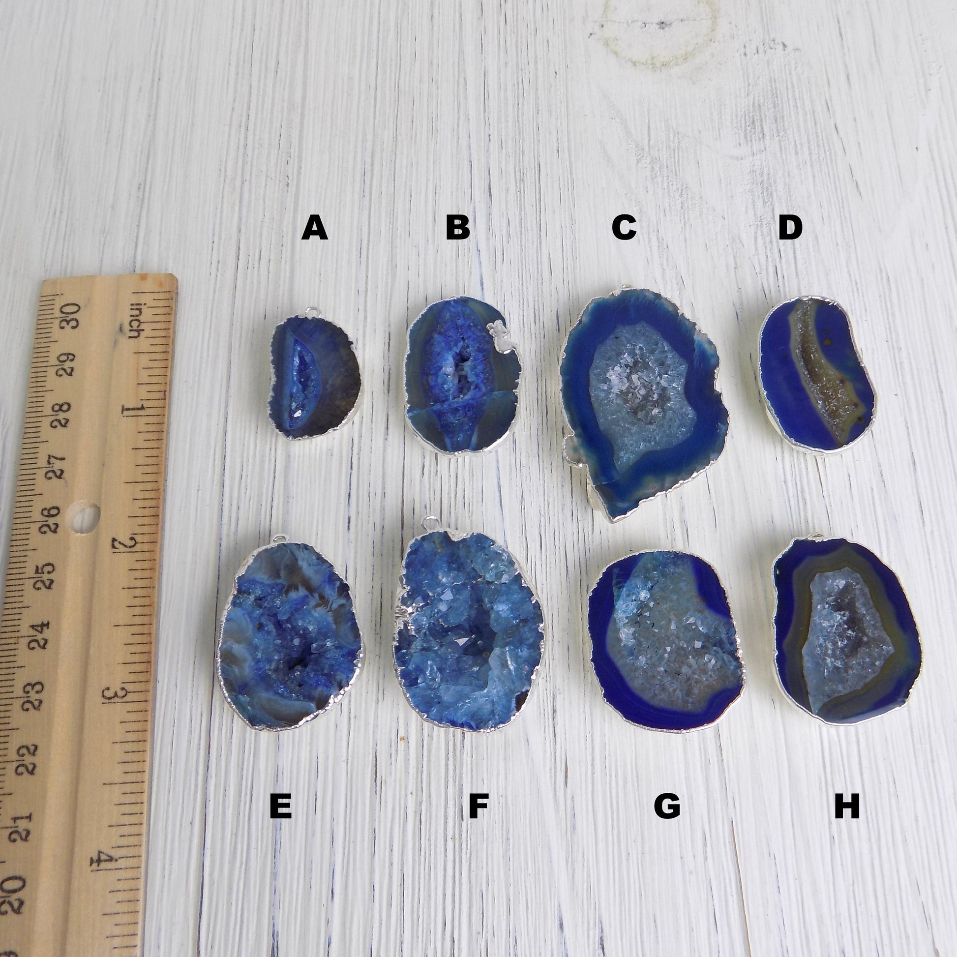 Boho Small Geode Necklace Silver - Blue Raw Stone Necklace