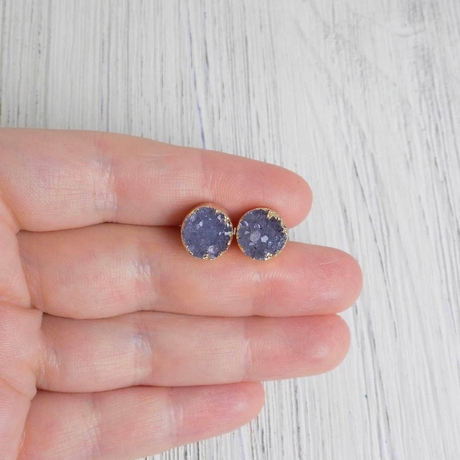Real Druzy Earrings Studs - Gold Drusy Earrings