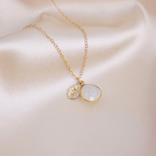 June Birthstone Necklace, Moonstone Necklace Gold, Personalized June Birthstone Necklace, White Crystal Pendant, Gifts For Mom, M6-79