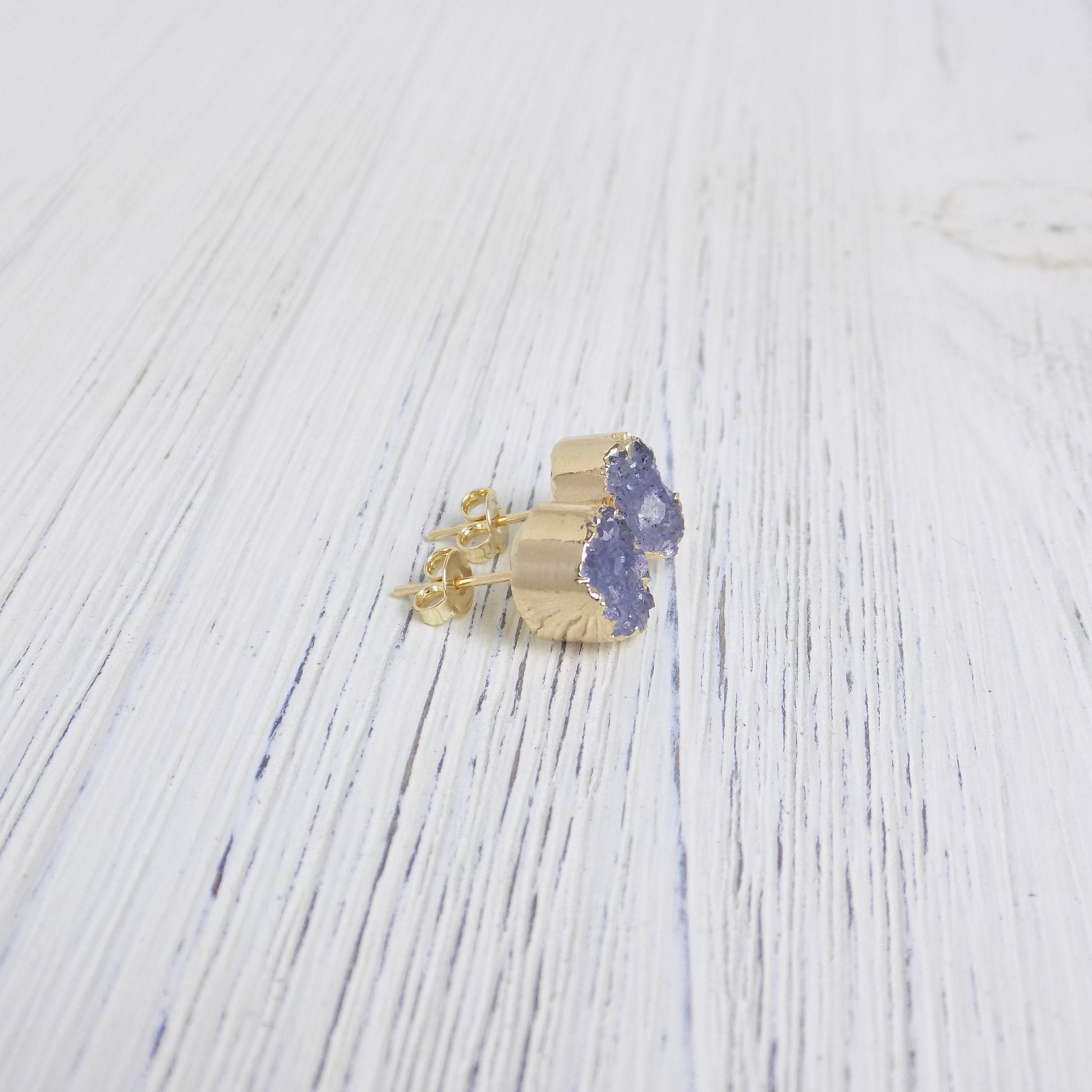 Real Druzy Earrings Studs - Gold Drusy Earrings