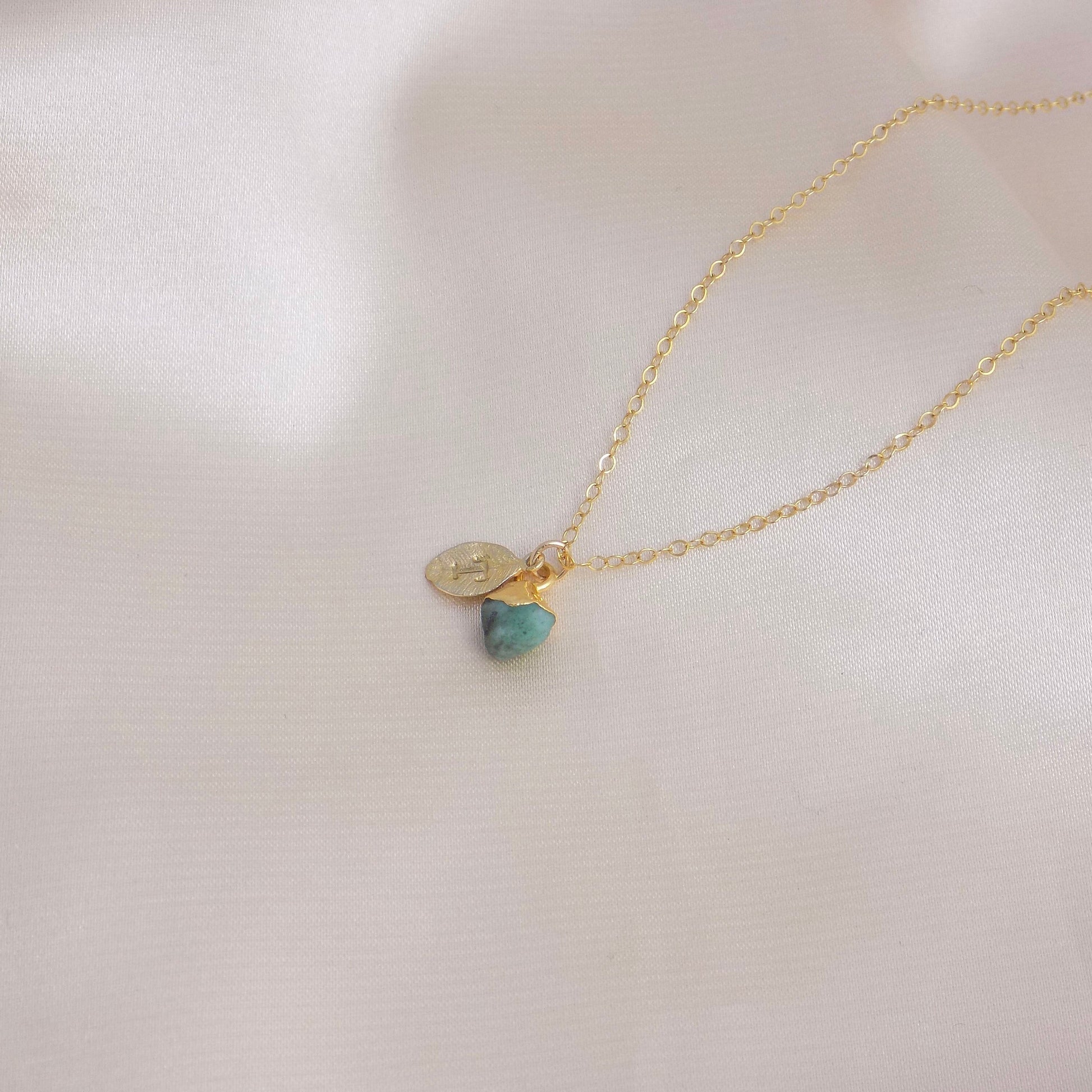 Tiny Raw Emerald Necklace, Personalized Green Emerald Gold, Gift For Her, M6-76