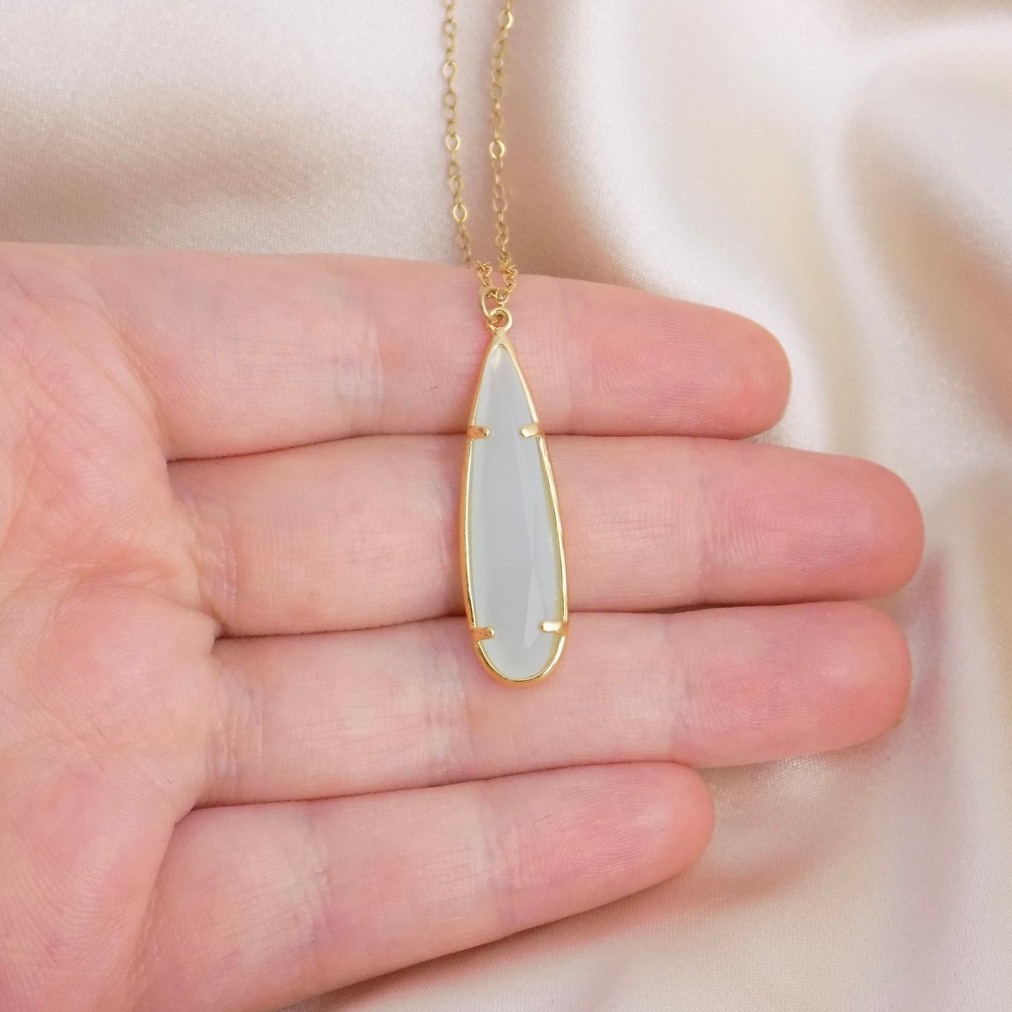 Aqua Chalcedony Necklace Gold, Sea Blue Crystal Pendant, Bridesmaid Gift, Gifts For Mom, M6-122