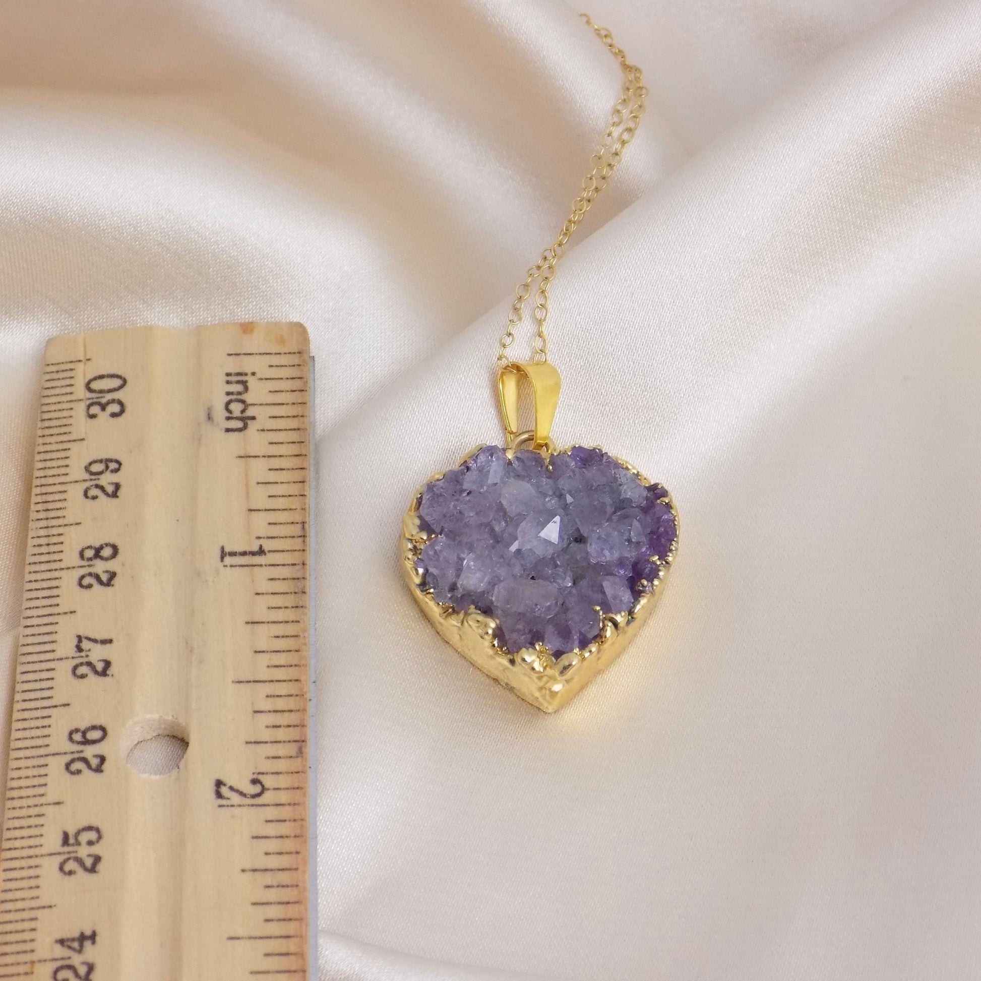 Mom Gift, Amethyst Heart Necklace Gold, Purple Druzy Pendant, Gifts For Grandma, Gift For Sister, M6-82