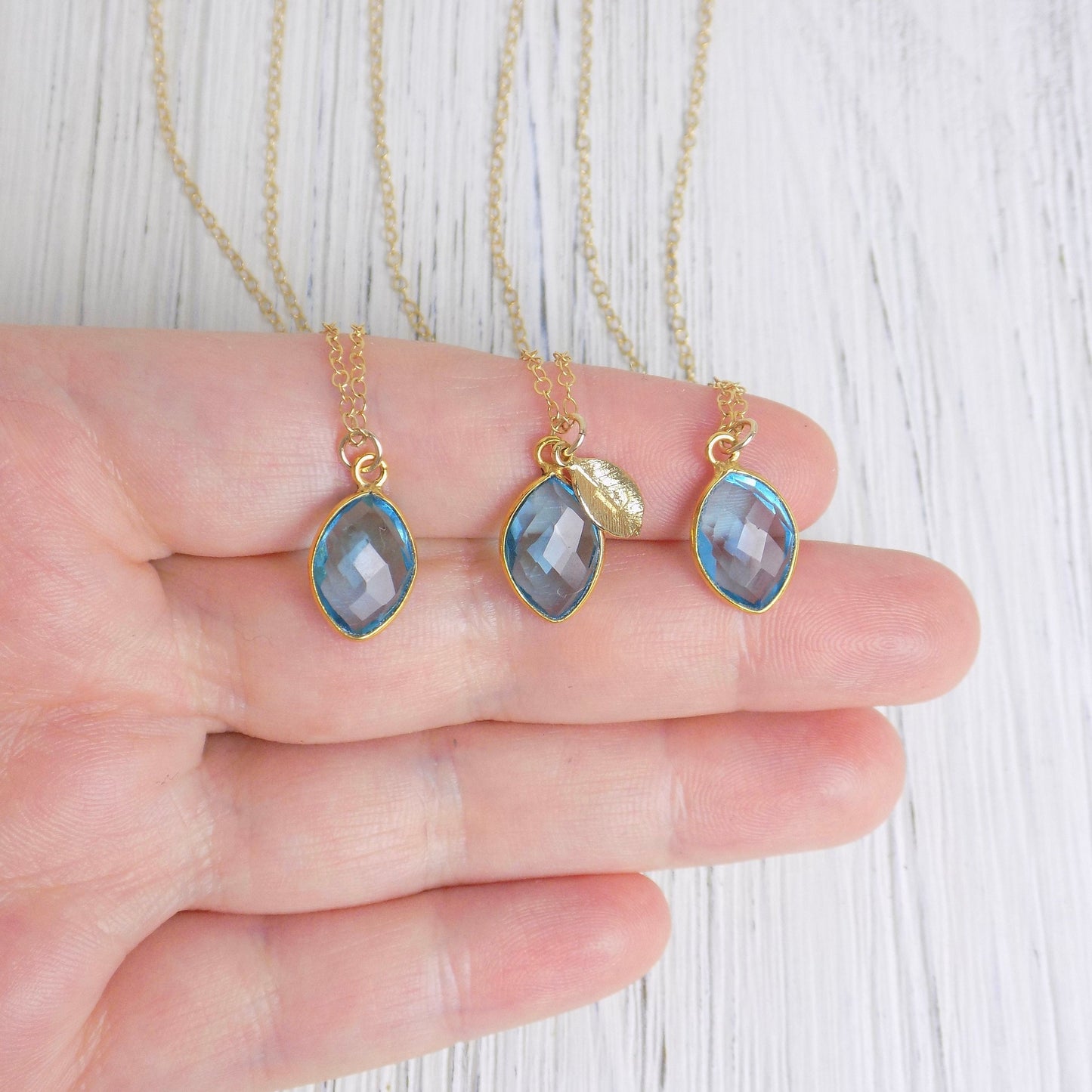 Swiss Blue Topaz Necklace Gold, Personalized Initial Charm, Blue Crystal Pendant Marquise, Christmas Gifts For Best Friend, M5-555