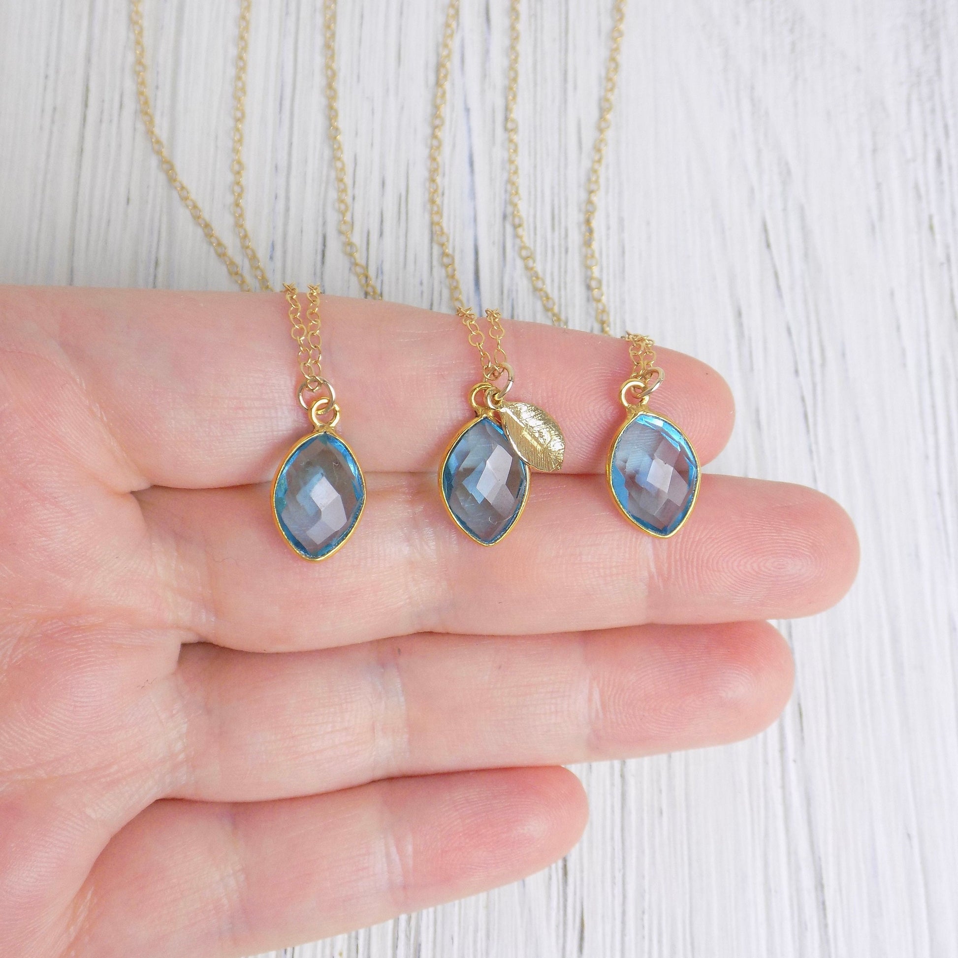 Swiss Blue Topaz Necklace Gold, Personalized Initial Charm, Blue Crystal Pendant Marquise, Christmas Gifts For Best Friend, M5-555