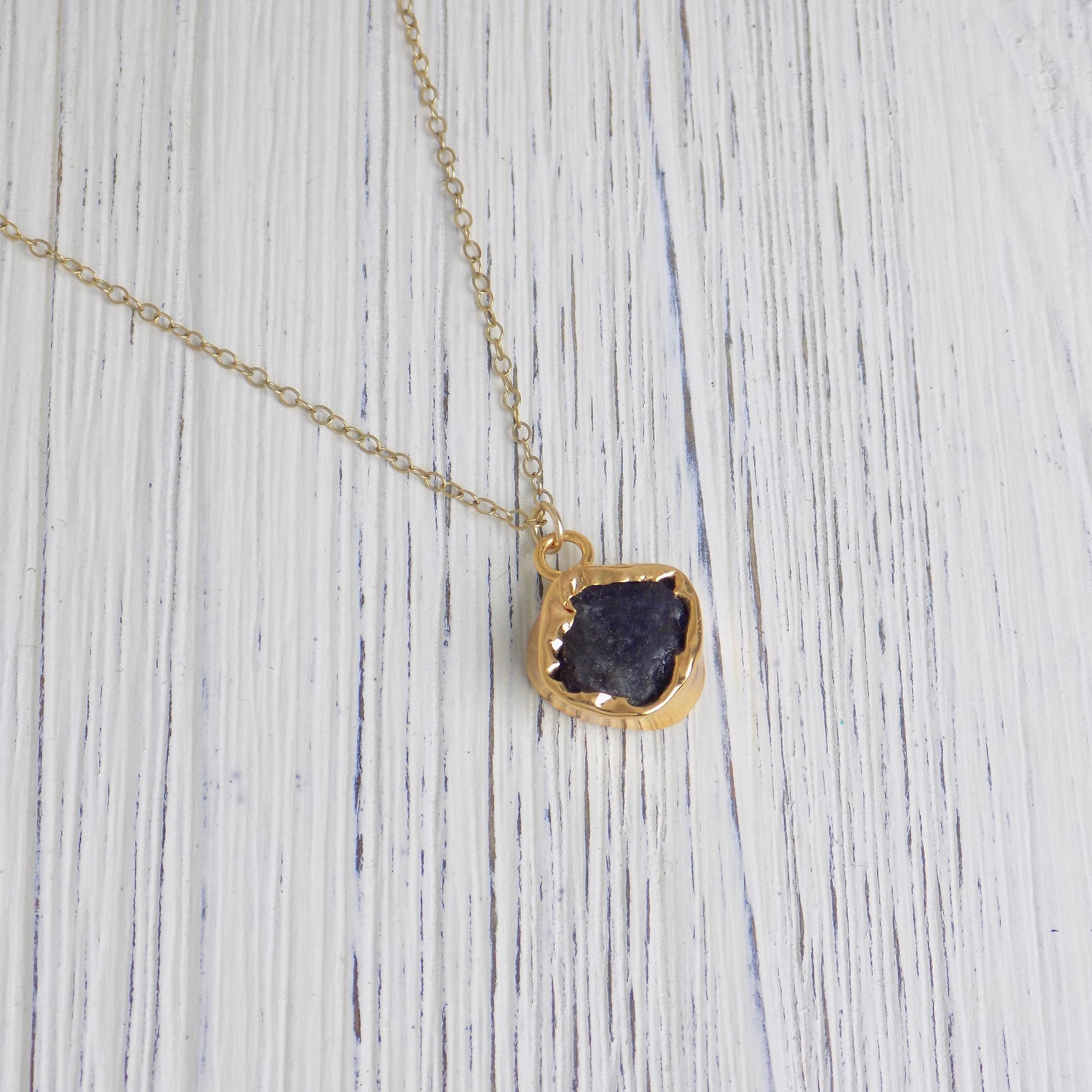 Raw Tanzanite Necklace Gold, Dark Blue Crystal Pendant, Christmas Gift For Her, G14-179