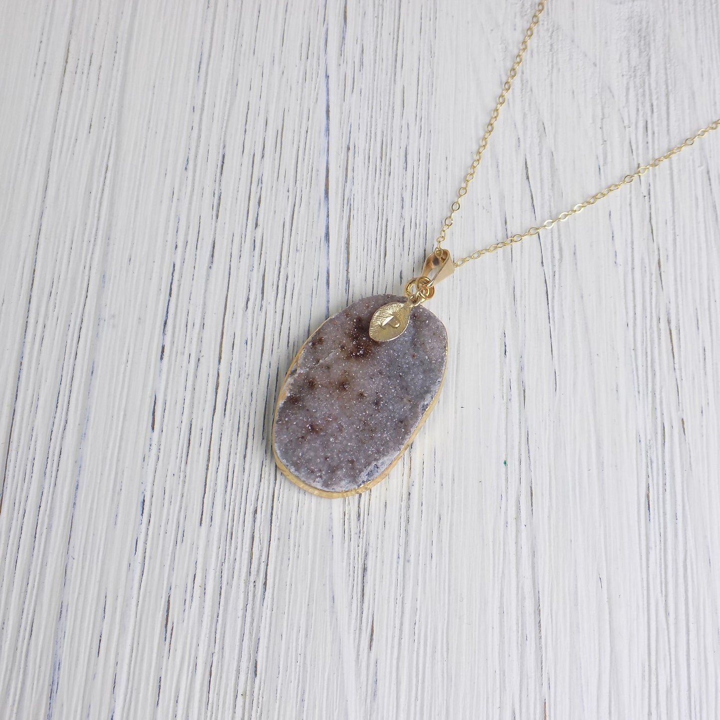 Unique Druzy Necklace, Personalized Druzy Pendant Drusy, Natural Gemstone Necklaces Long Boho, Christmas Gift Women, R14-33