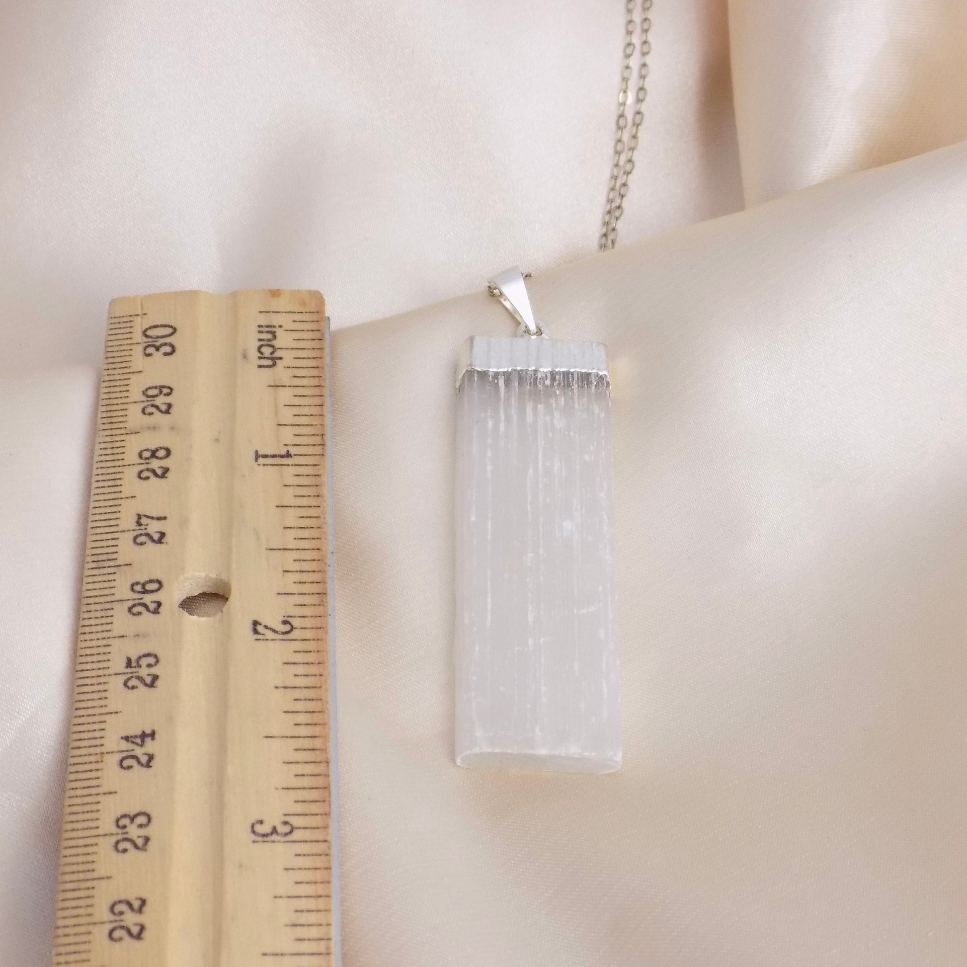 Large White Selenite Gemstone Necklace with 925 Sterling Silver Chain, G14-286