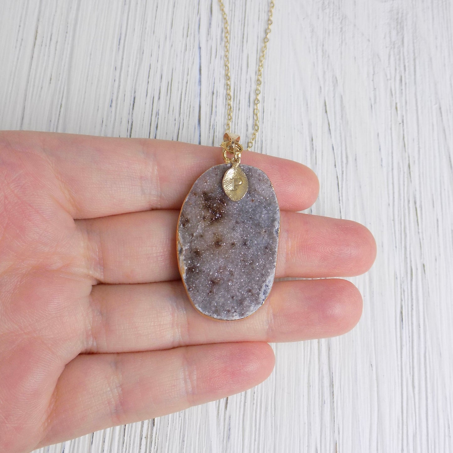 Unique Druzy Necklace, Personalized Druzy Pendant Drusy, Natural Gemstone Necklaces Long Boho, Christmas Gift Women, R14-33