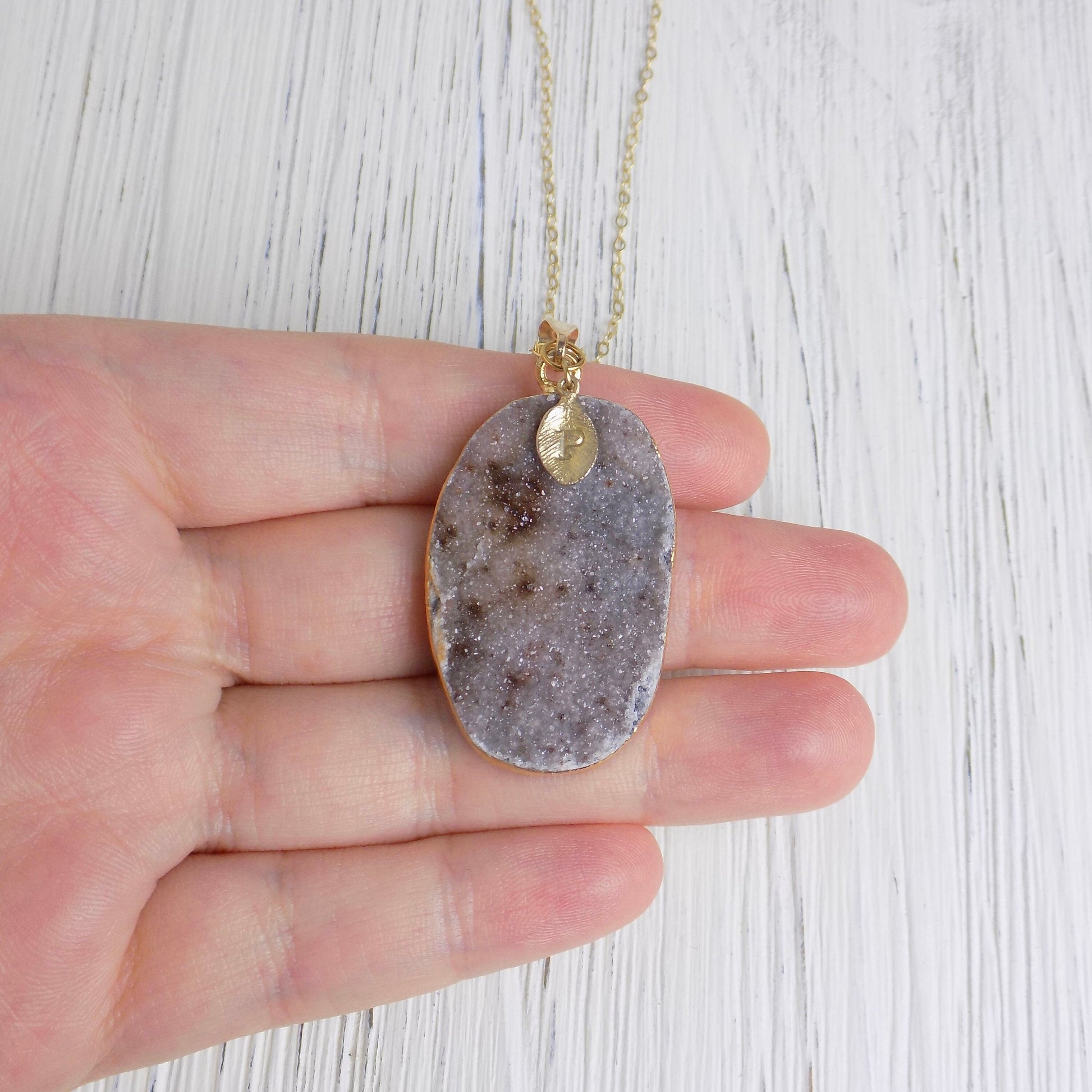 Unique Druzy Necklace, Personalized Druzy Pendant Drusy, Natural Gemstone Necklaces Long Boho, Christmas Gift Women, R14-33