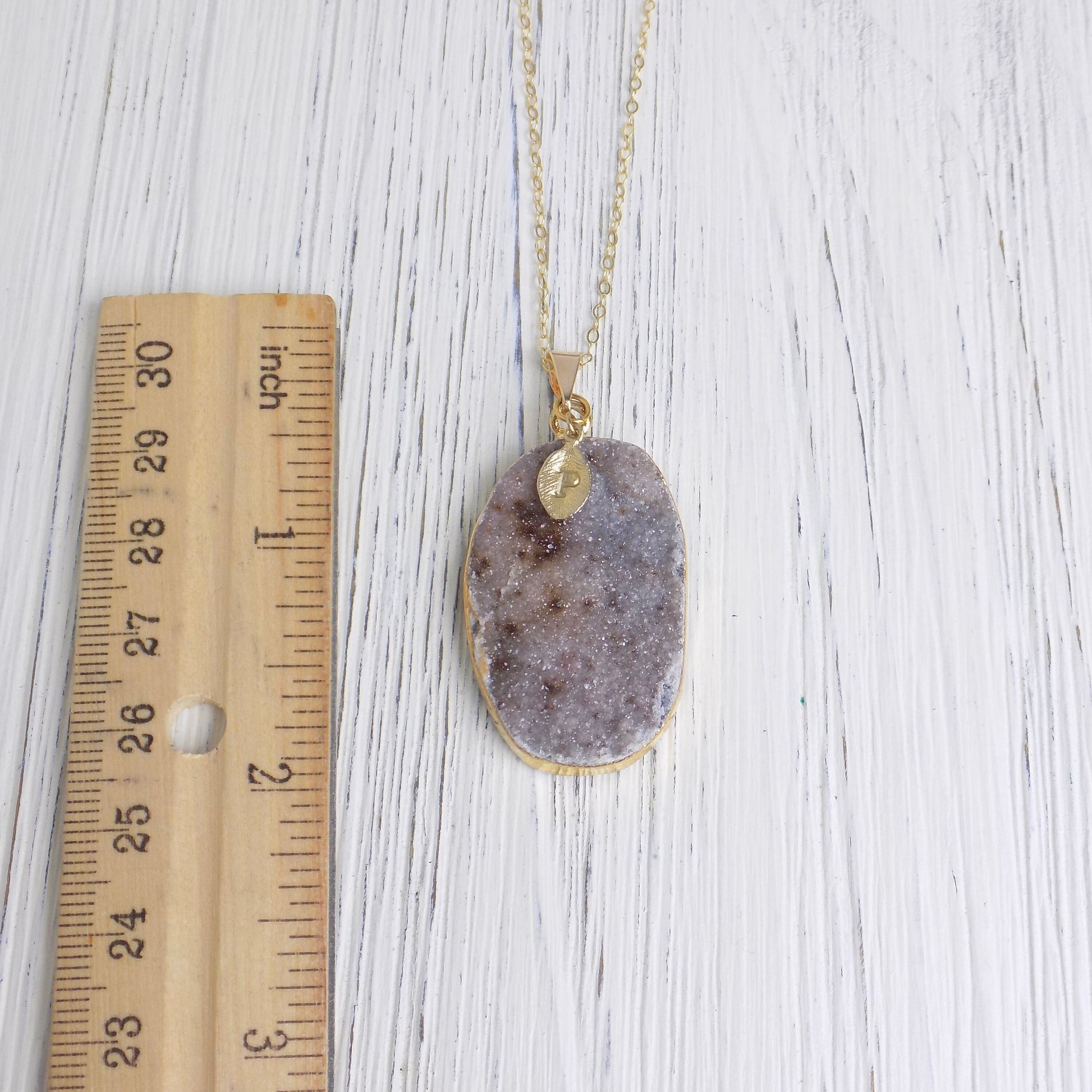 Unique Druzy Necklace, Personalized Druzy Pendant Drusy, Natural Gemstone Necklaces Long Boho, Christmas Gift Women, R14-33