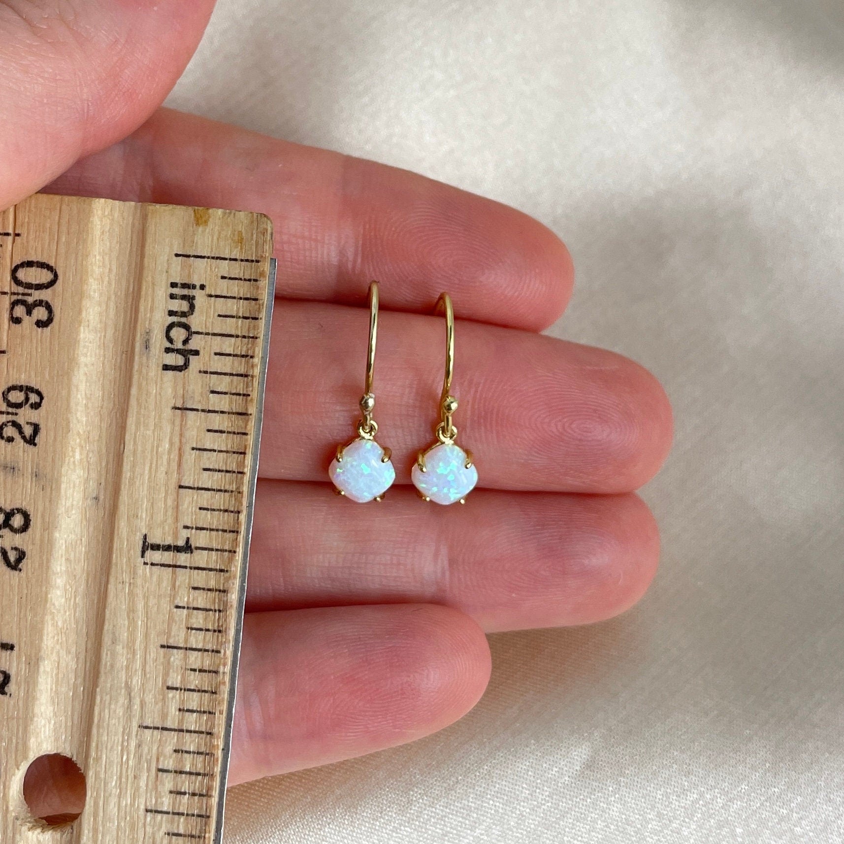 Gifts For Mom, Tiny Opal Earrings, Gold Opal Earring Drop Dangle, Gift For Best Friend, M6-617