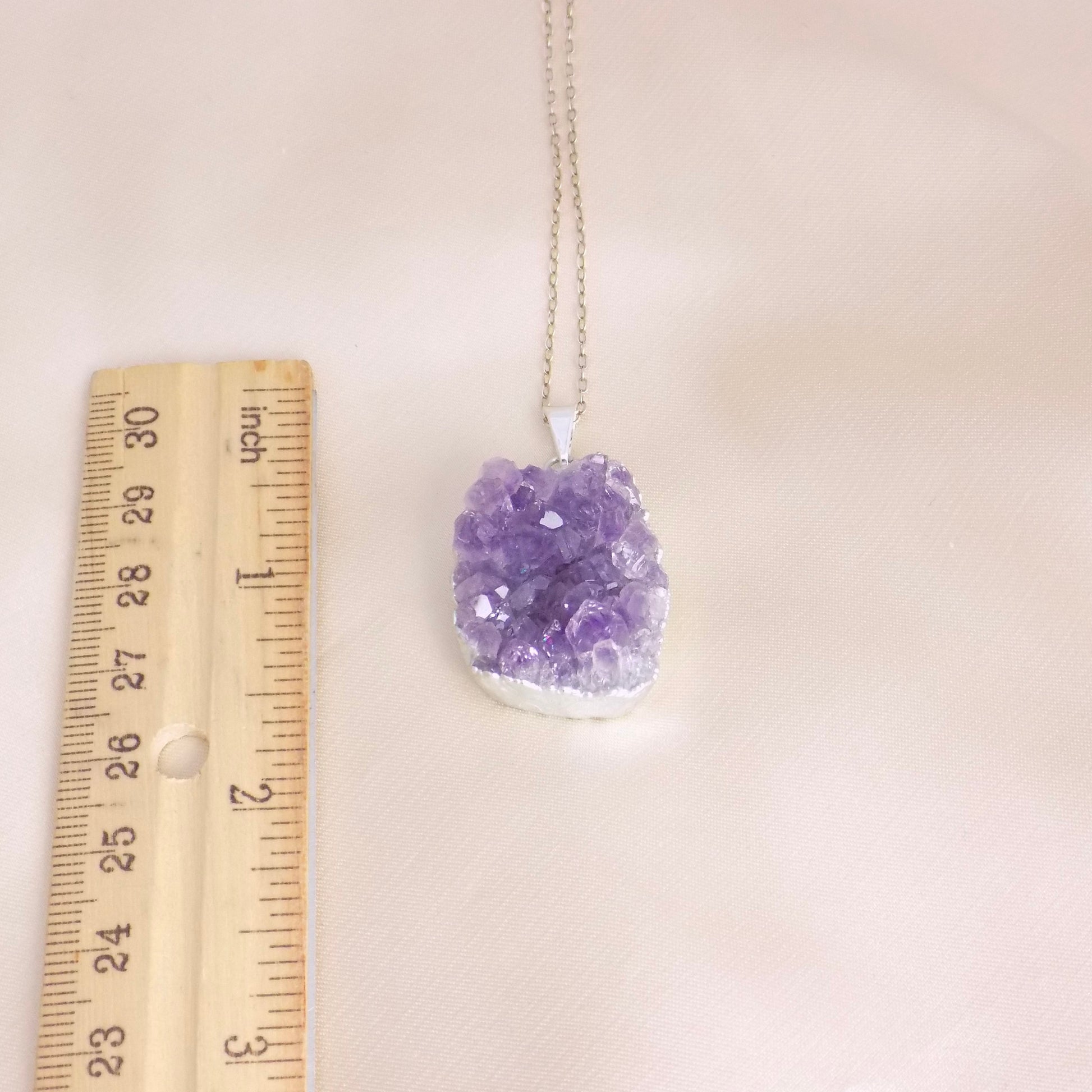 Purple Amethyst Druzy Crystal Necklace with Sterling Silver Chain, Boho Christmas Gifts For Her, R14-44