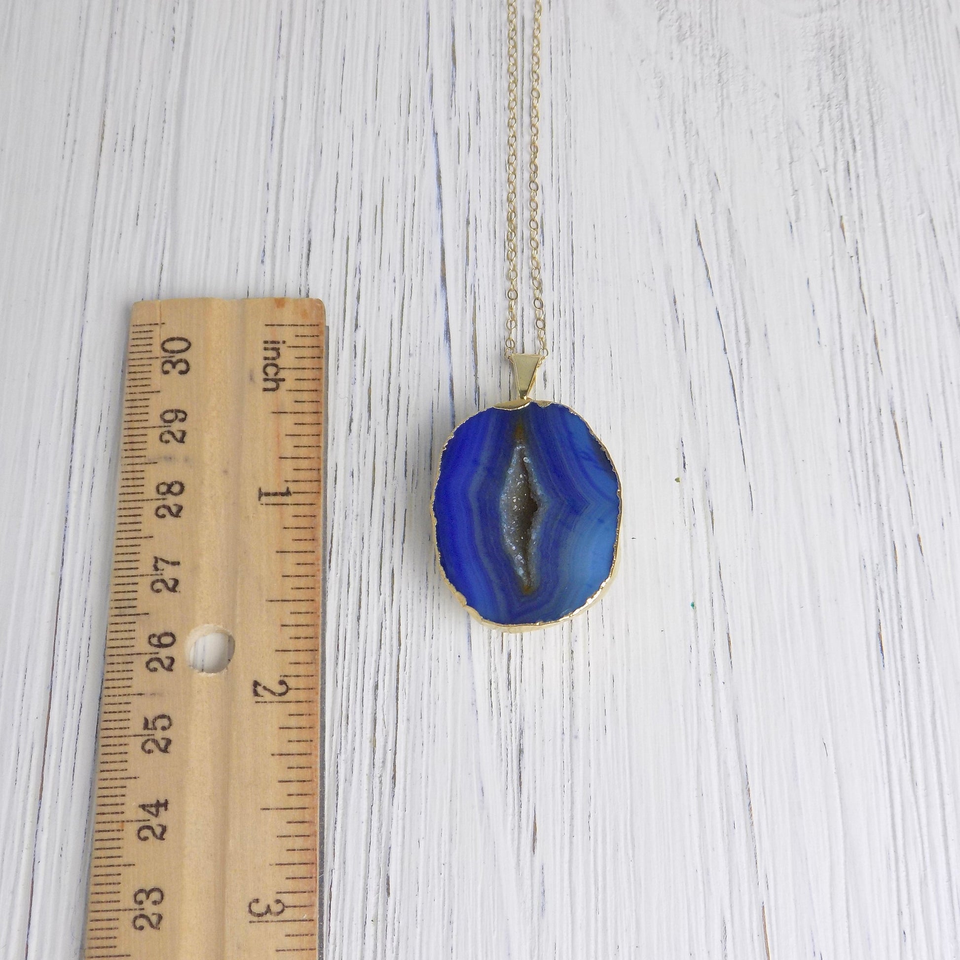 Gift Women, Geode Necklace, Blue Druzy Necklace, Slice Agate Necklace, Gemstone Necklace, Boho Necklace, Gold Layer, Stone Necklace G14-732