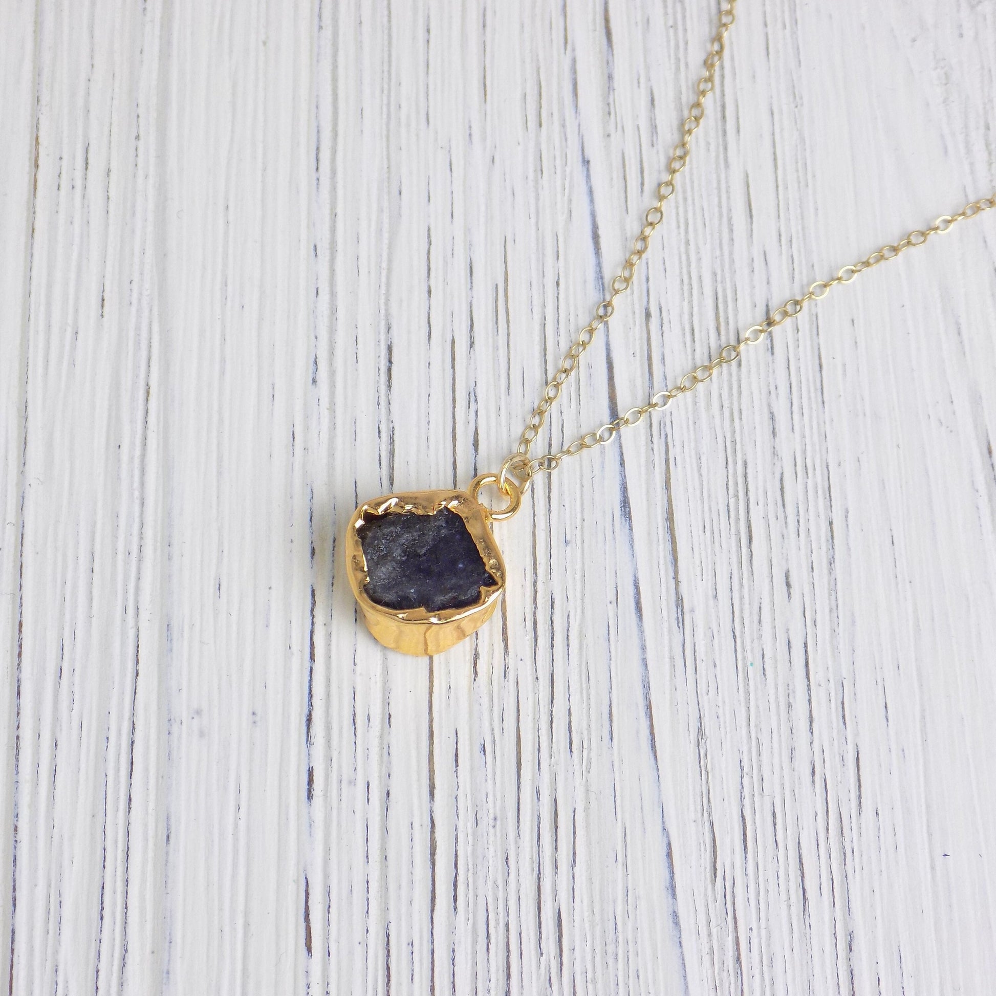 Raw Tanzanite Necklace Gold, Dark Blue Crystal Pendant, Christmas Gift For Her, G14-179