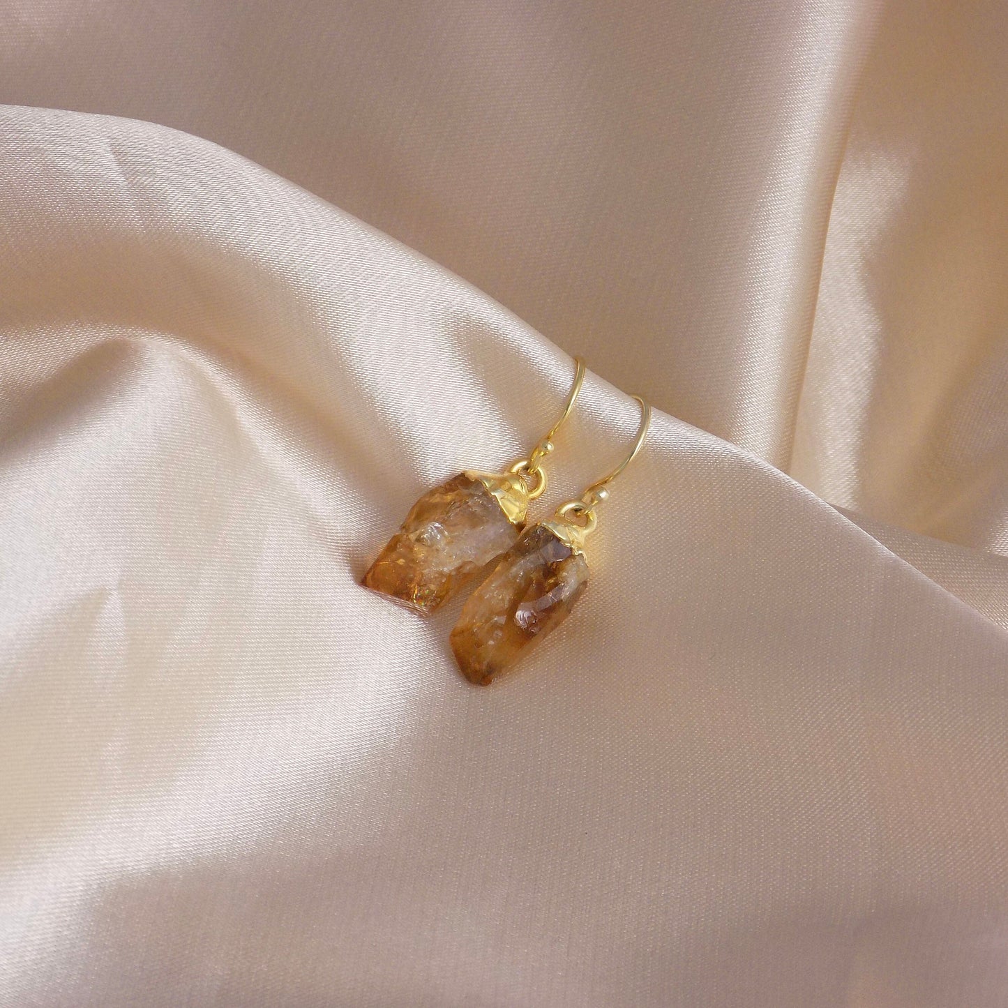 Raw Citrine Earrings, November Birthday Gift, Brown Orange Gemstone Earring Gold, Gifts For Best Friend, G14-793