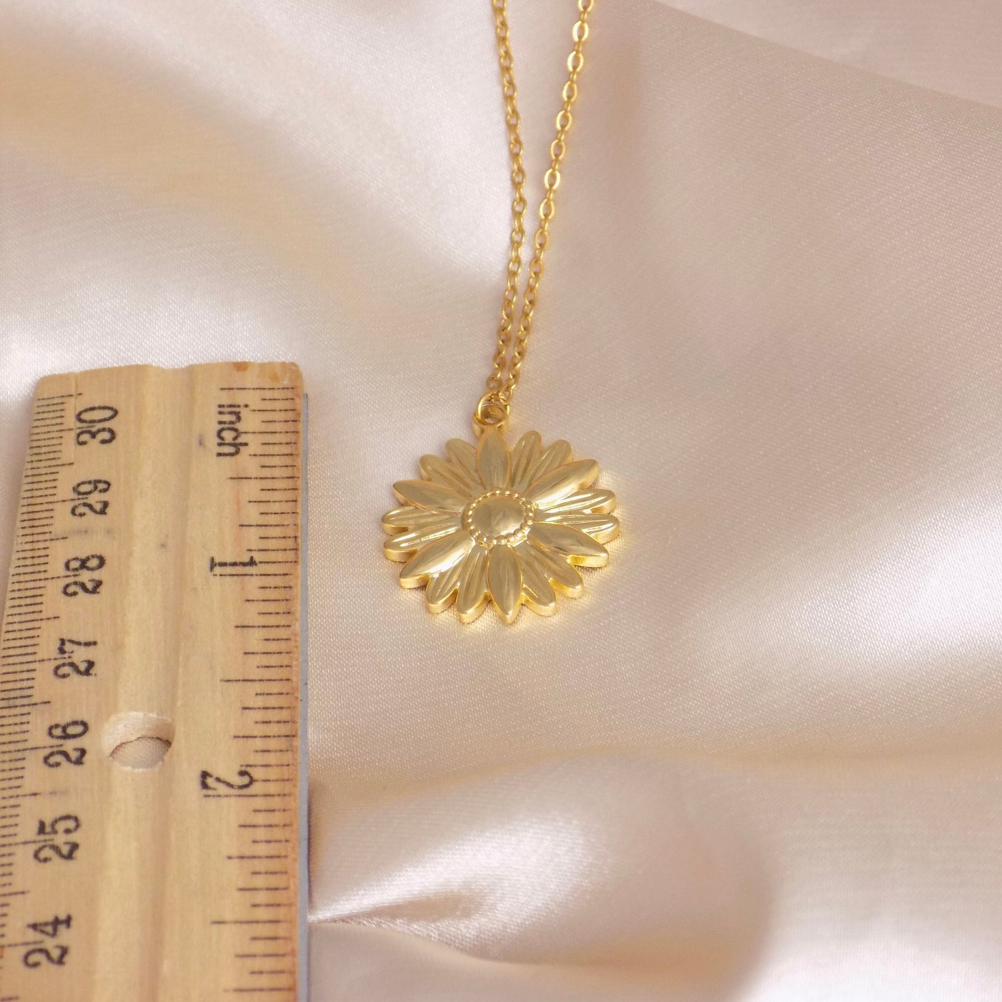 Gold Sunflower Necklace, 18K Gold Stainless Steel, Large Flower Charm For Her, M6-798