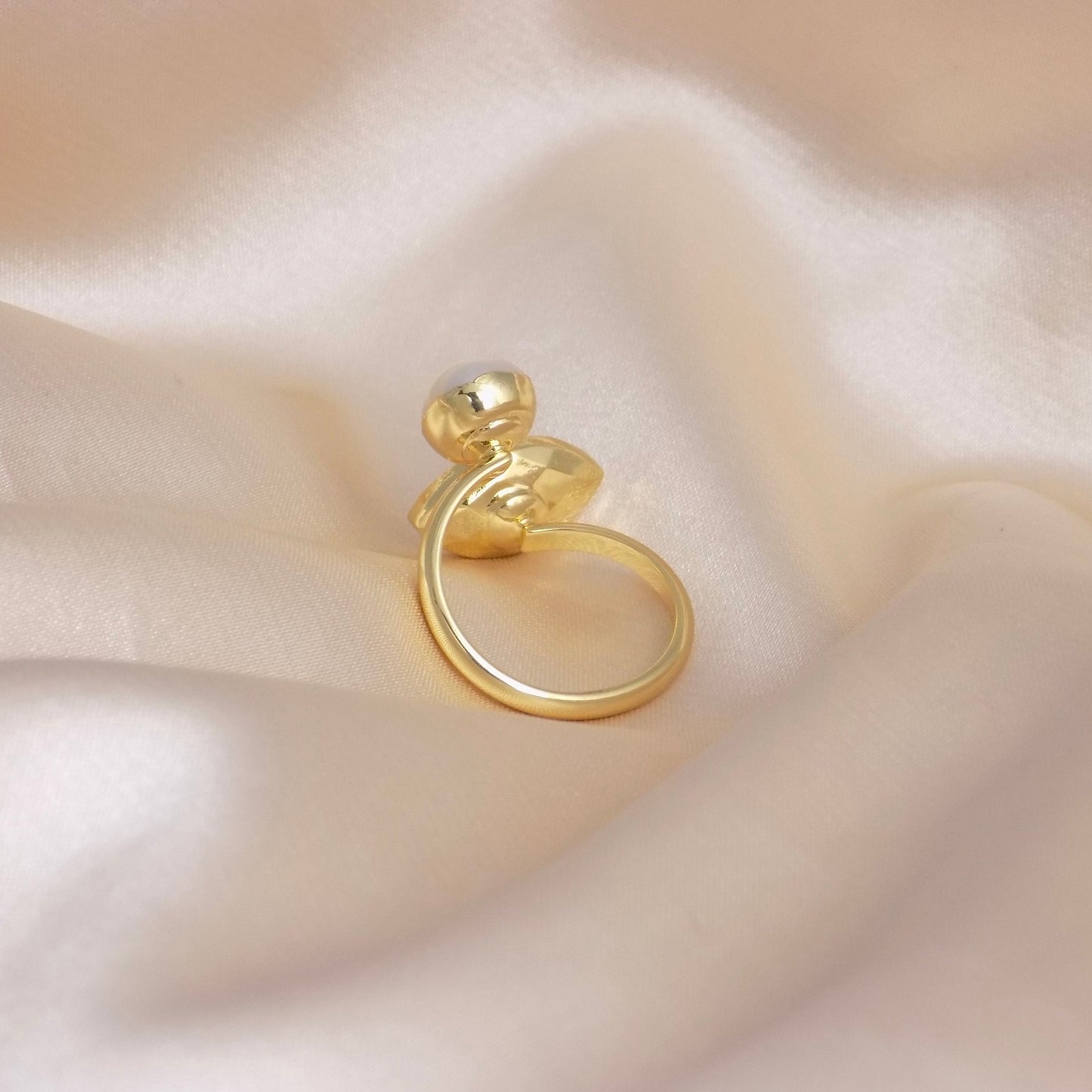 Green Jasper Ring Adjustable, Freshwater Pearl Ring Gold Plated, Raw Crystals Dual Gemstone Gold, Unique Gifts For Her, M6-754