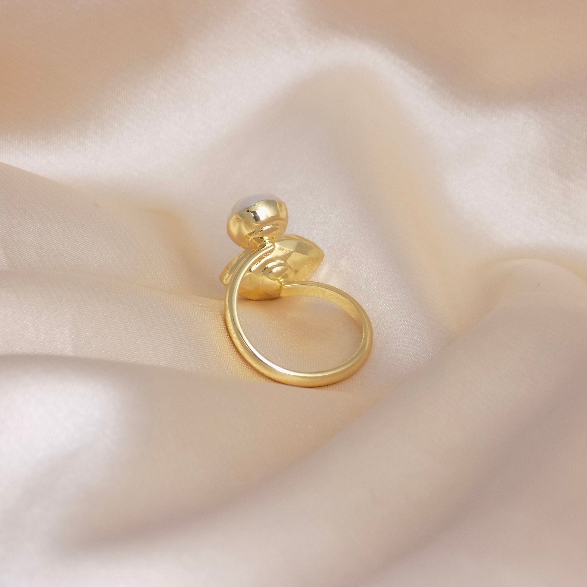 Green Jasper Ring Adjustable, Freshwater Pearl Ring Gold Plated, Raw Crystals Dual Gemstone Gold, Unique Gifts For Her, M6-754