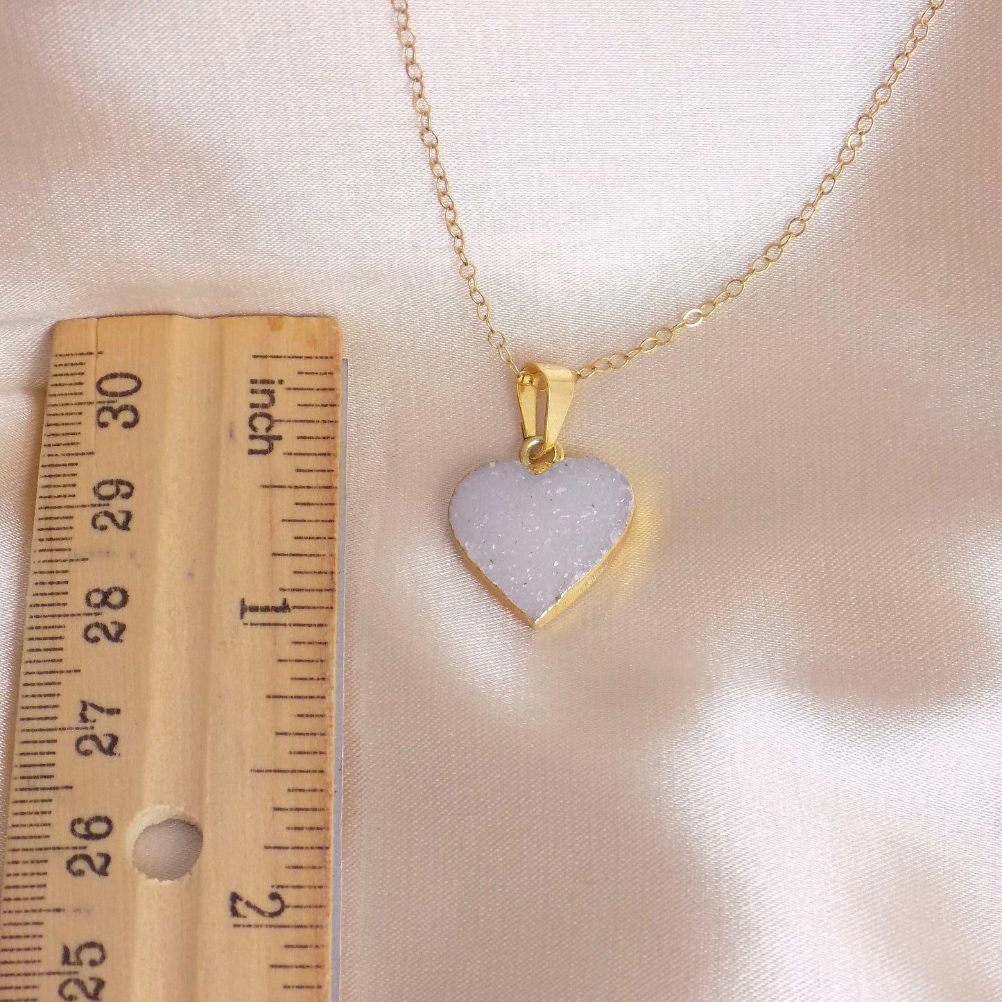 Heart Gemstone Necklace Gold, Minimalist Druzy Pendant, Gifts For Her, G14-842