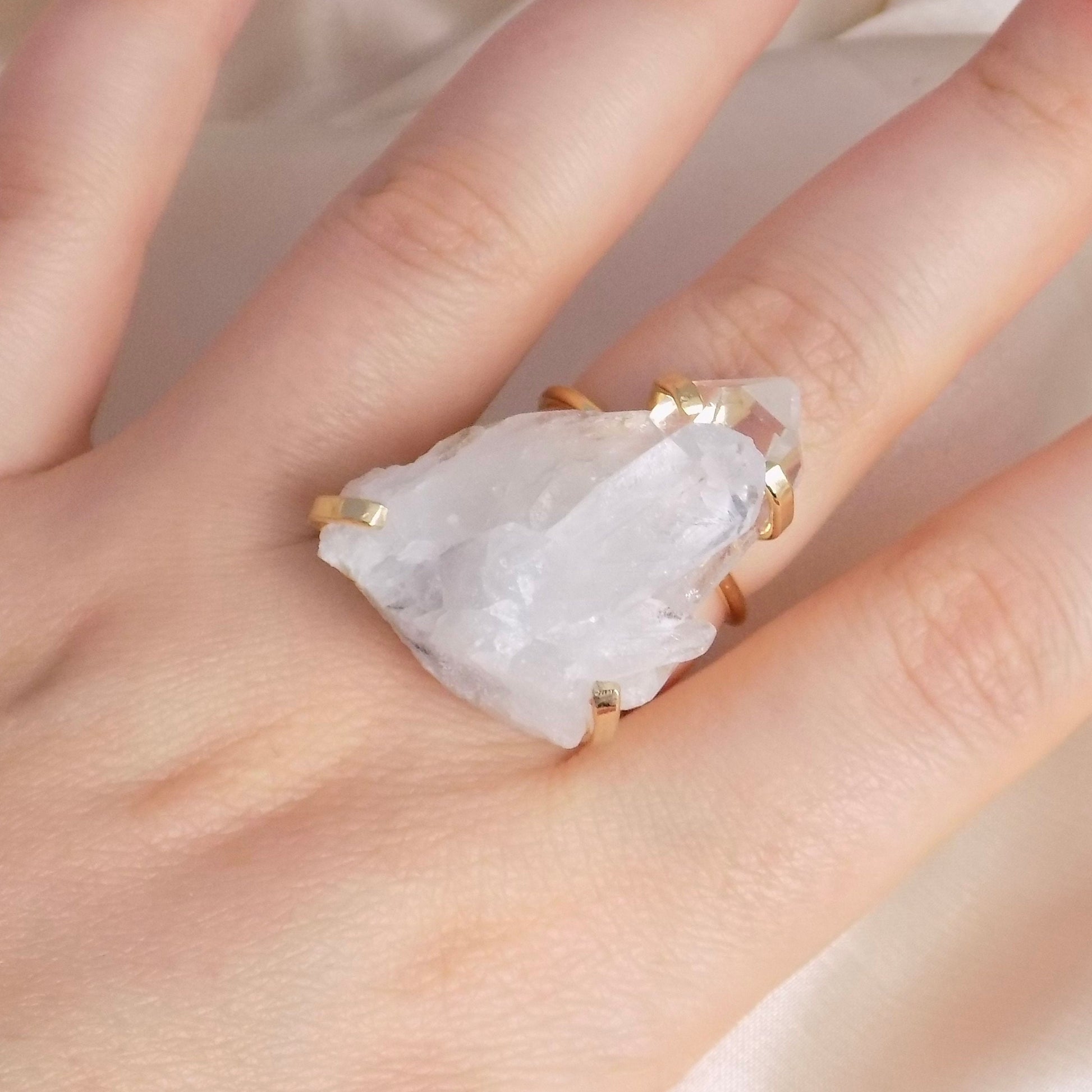 Raw Crystal Ring For Women, Gifts For Her, Gold Plated Adjustable Statement Rings, G15-30