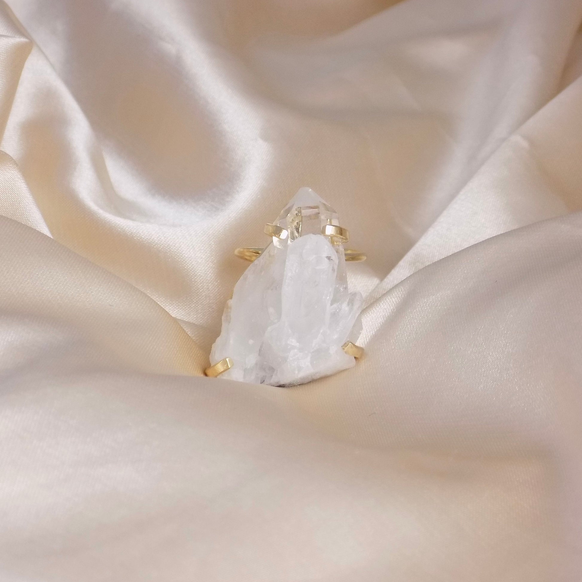 Raw Crystal Ring For Women, Gifts For Her, Gold Plated Adjustable Statement Rings, G15-30