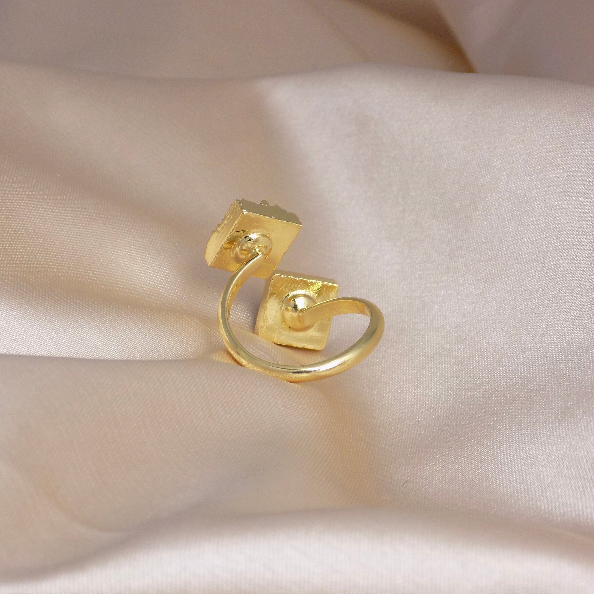 Gray Druzy Ring Gold Plated Adjustable, Minimalist Crystal Rings For Women, M7-22