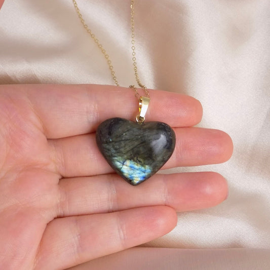 Labradorite Heart Pendant, Blue Flash Gray Crystal Pendant, Gift Women, M7-23