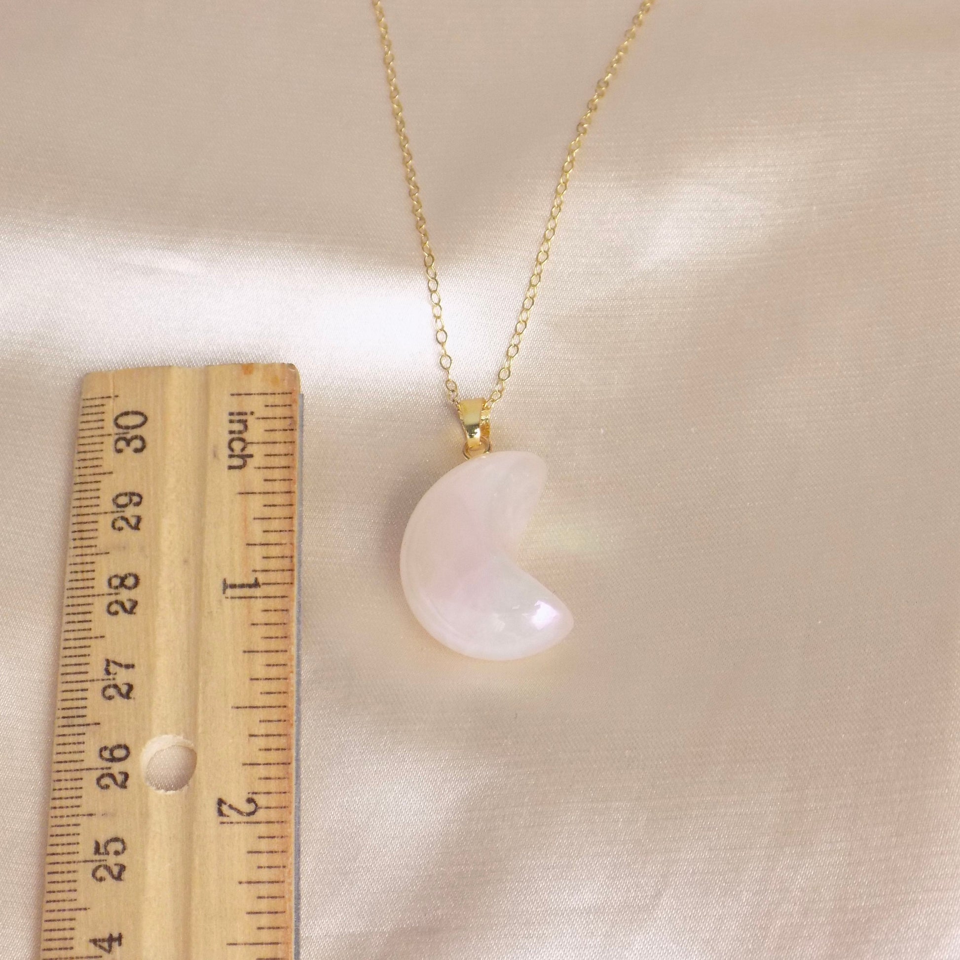 Rose Quartz Moon Pendant, Iridescent Aura Crystal Pendant, Gift Women, M7-24