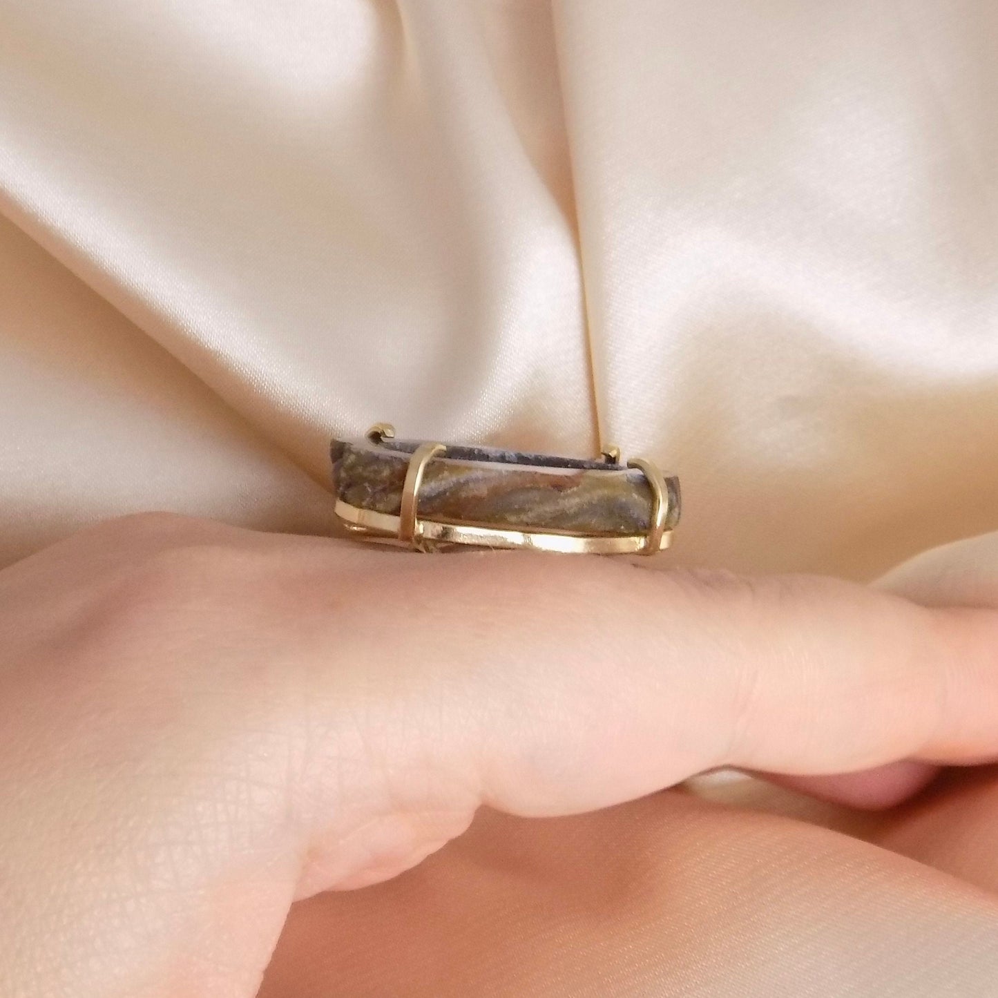 Brown Geode Slice Ring Gold Plated Adjustable Band, Druzy Gemstone, G15-100