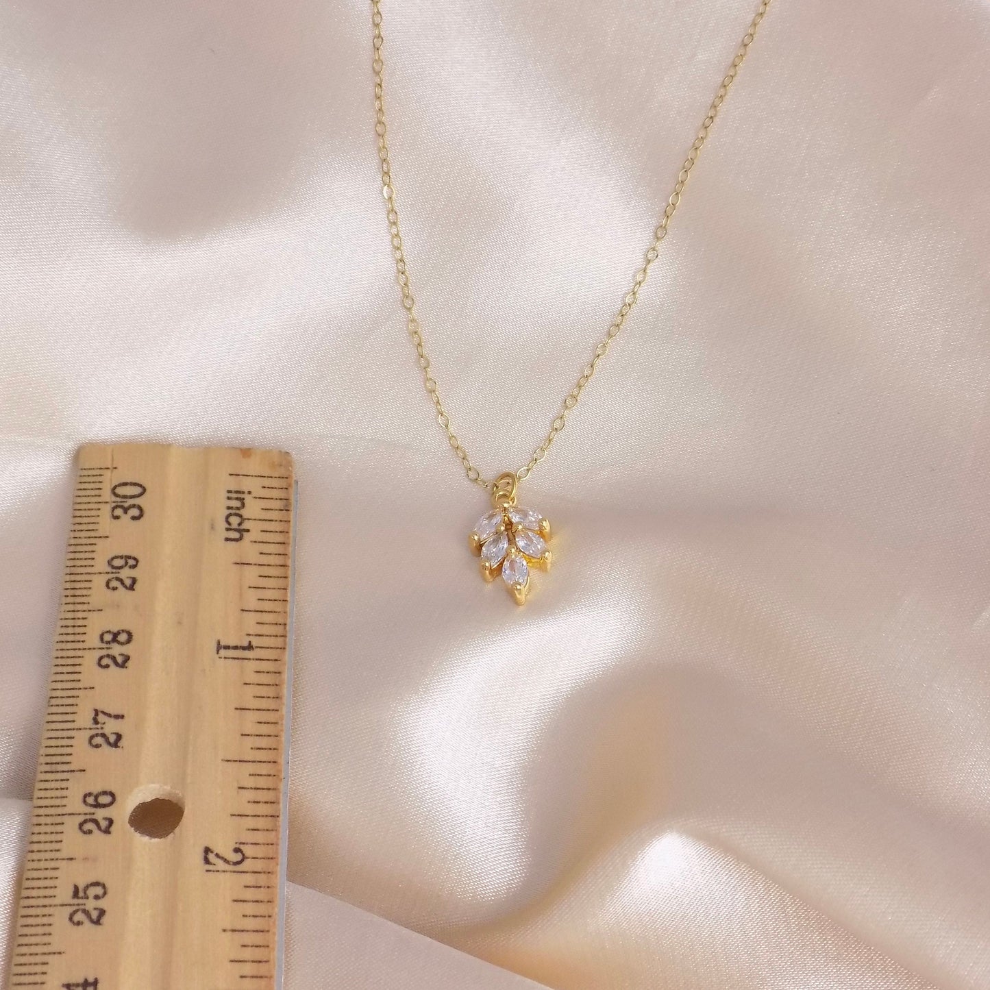 Bridal Necklace, Clear Crystal Sparkly Leaf Necklace Gold, Dainty Crystal Jewelry, Gifts For Her, M7-43