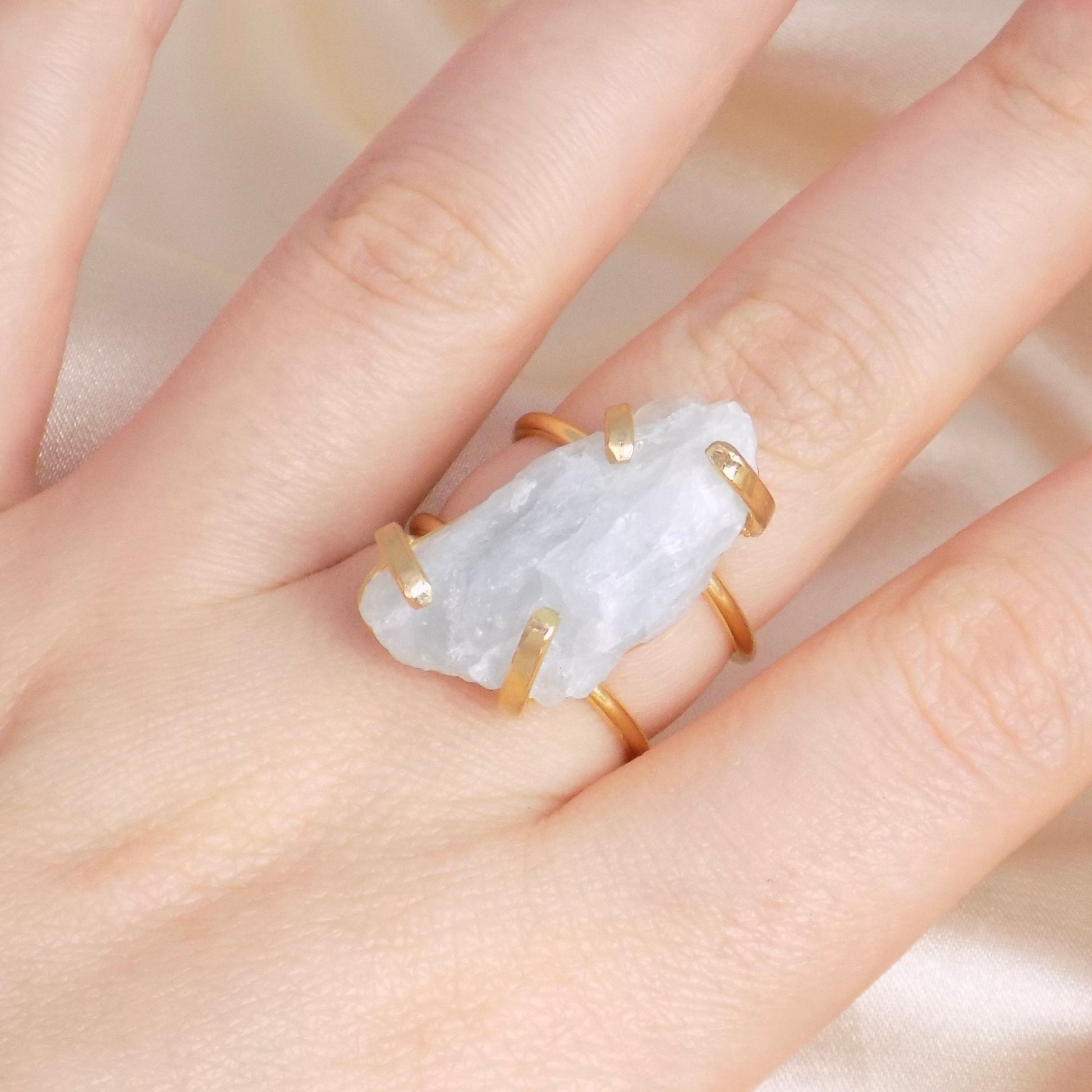 Raw Natural Aquamarine Light Blue Gemstone Crystal Ring Gold Plated Adjustable Band, G14-819