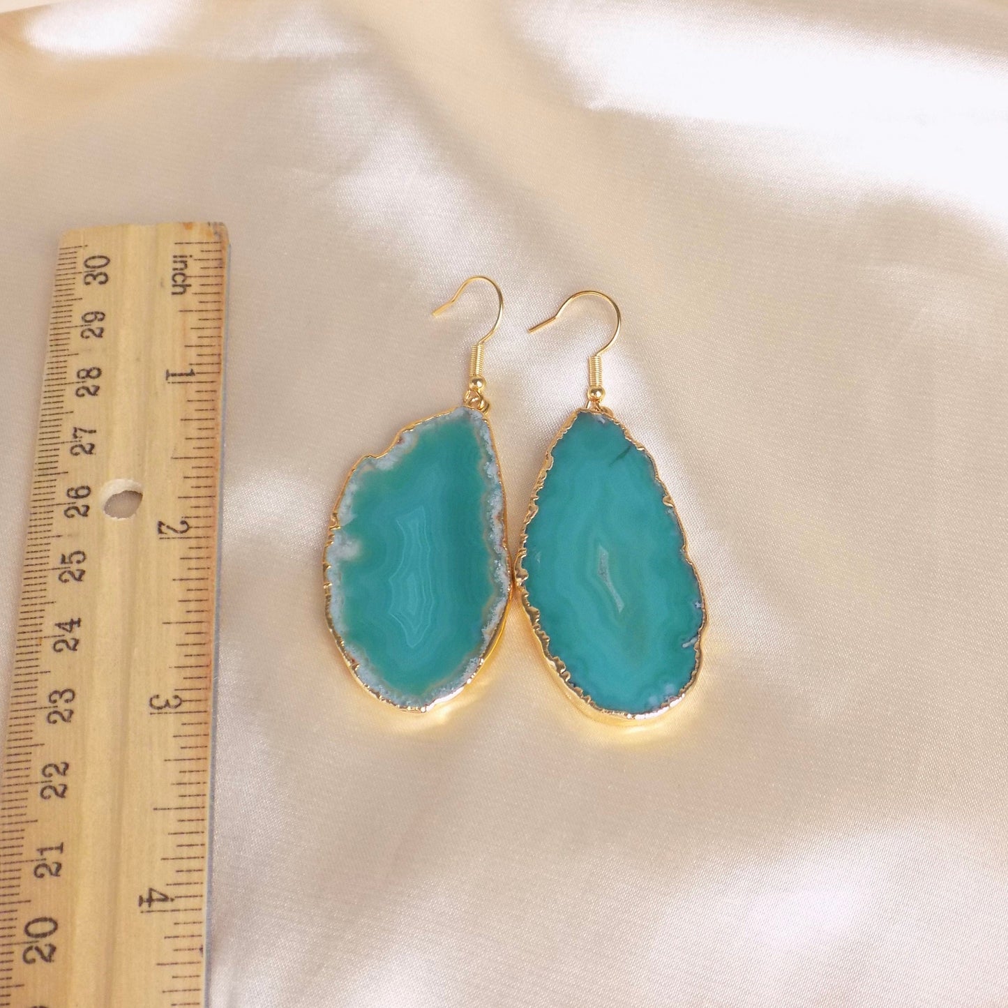 Boho Green Agate Earrings - Sliced Agate Geode Earrings - Raw Stone Statement Earrings - August Birthday Gift Women - G14-73