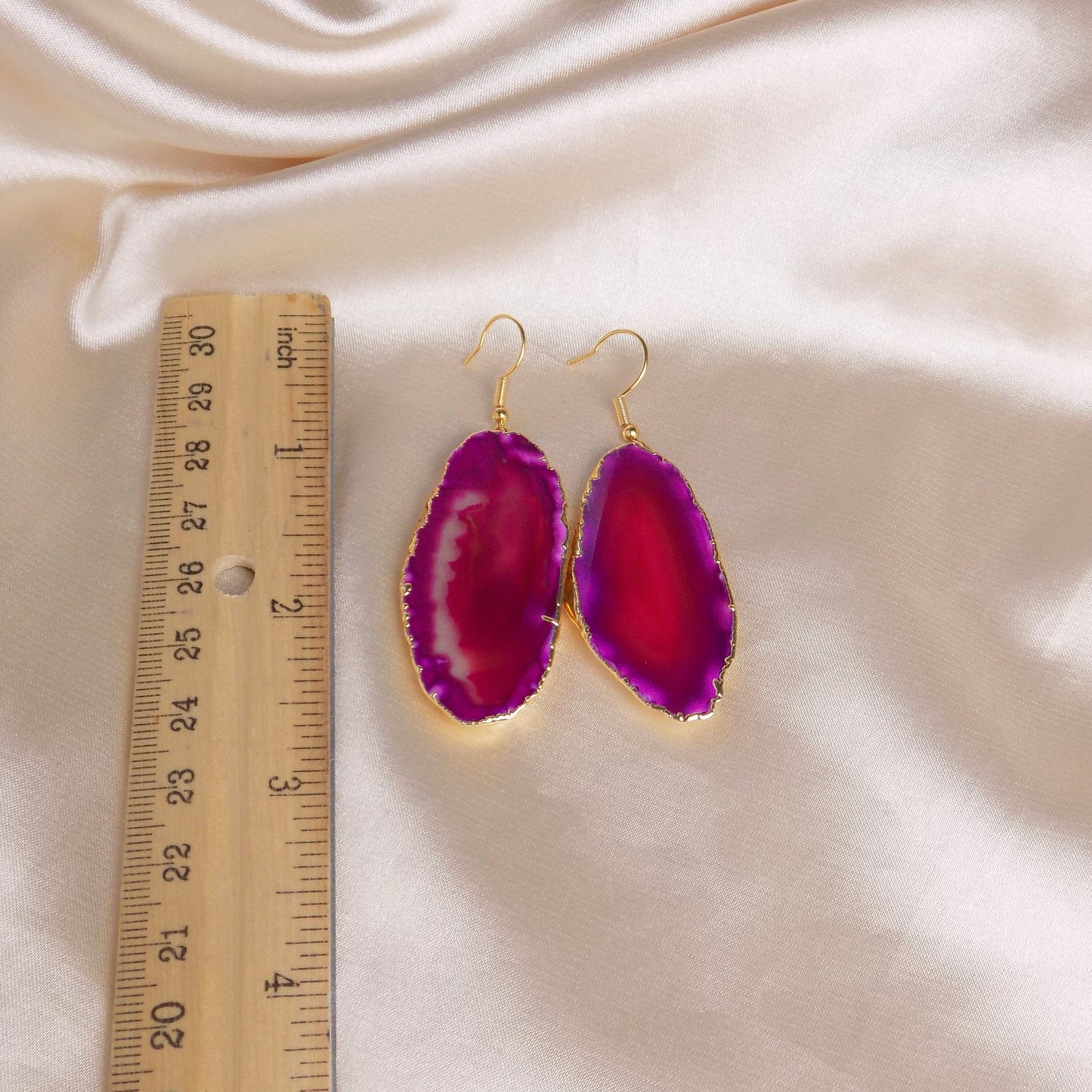 Statement Earrings, Slice Agate Earrings, Pink Agate Earrings, Geode Earrings, Large Gemstone Earrings Dangle, Gifts For Her, G15-117