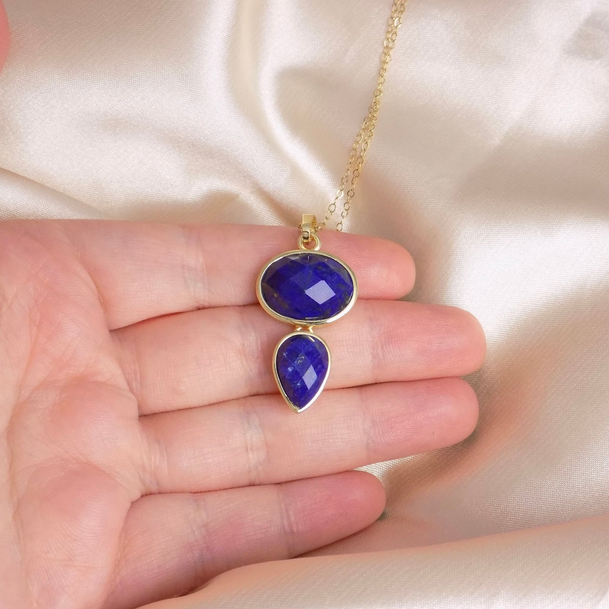 Unique Lapis Lazuli Pendant Necklace Gold, Gift For Mom, M7-51