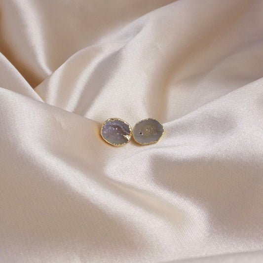 Gray Geode Studs Gold, Geode Earrings, Druzy Earrings, Gemstone Earrings Natural Druzy Studs Small Bridesmaid Gift Mother Gift Women G15-127