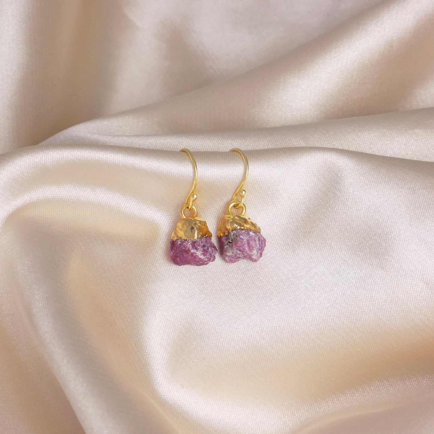 Pink Ruby Earrings Gold, Raw Ruby Gemstone Dangle Drop Earring, Christmas Gifts For Her, M7-60