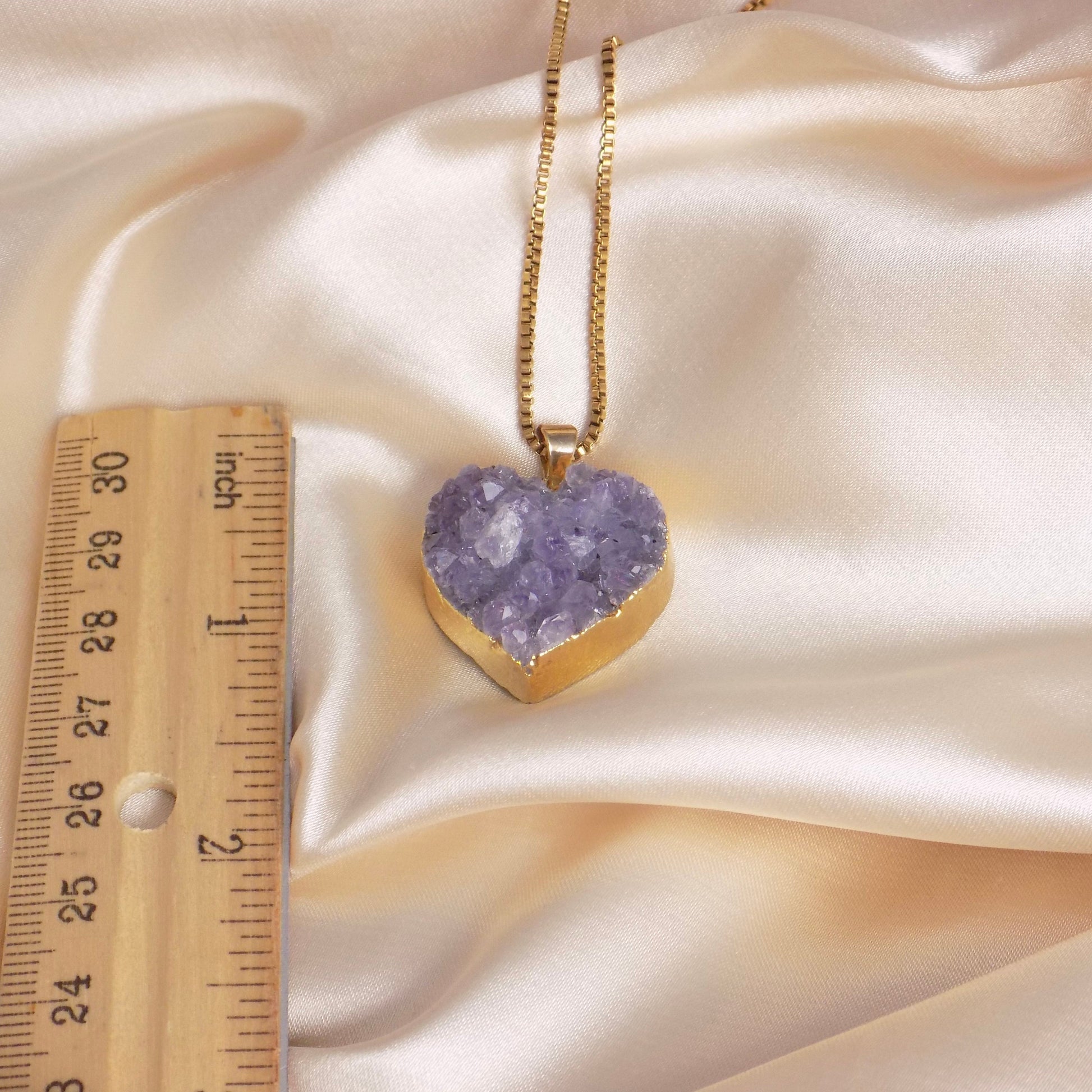 Amethyst Heart Necklace Gold, Box Chain 18K Gold Stainless Steel, Mom Gift, Wife Gift, Best Friend Gifts, G15-151