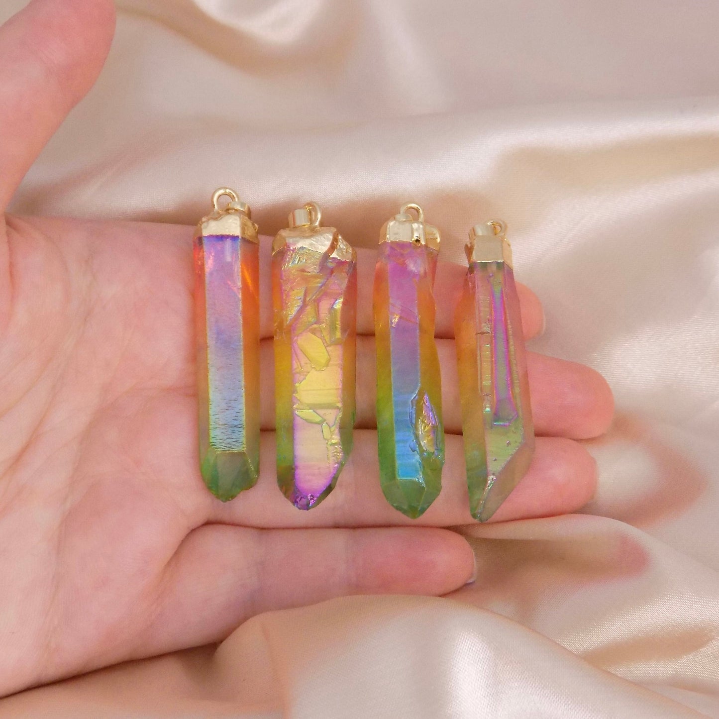 Colorful Aura Quartz Necklace Gold, Rainbow Crystal Jewelry Boho, Pick Your Stone, Christmas Gift For Her, M7-69