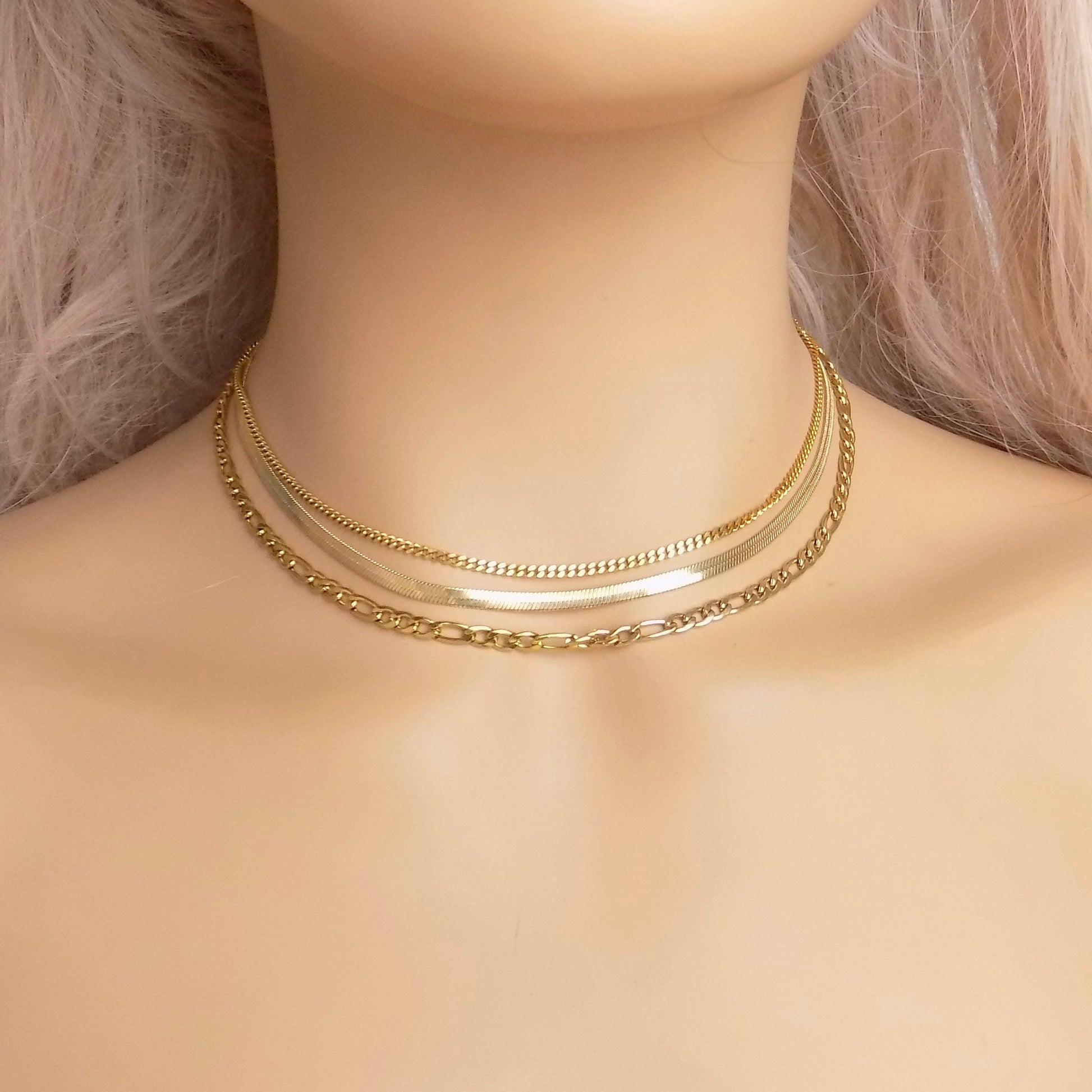 Gold Choker Necklace - 18K Gold Stainless Steel Chain