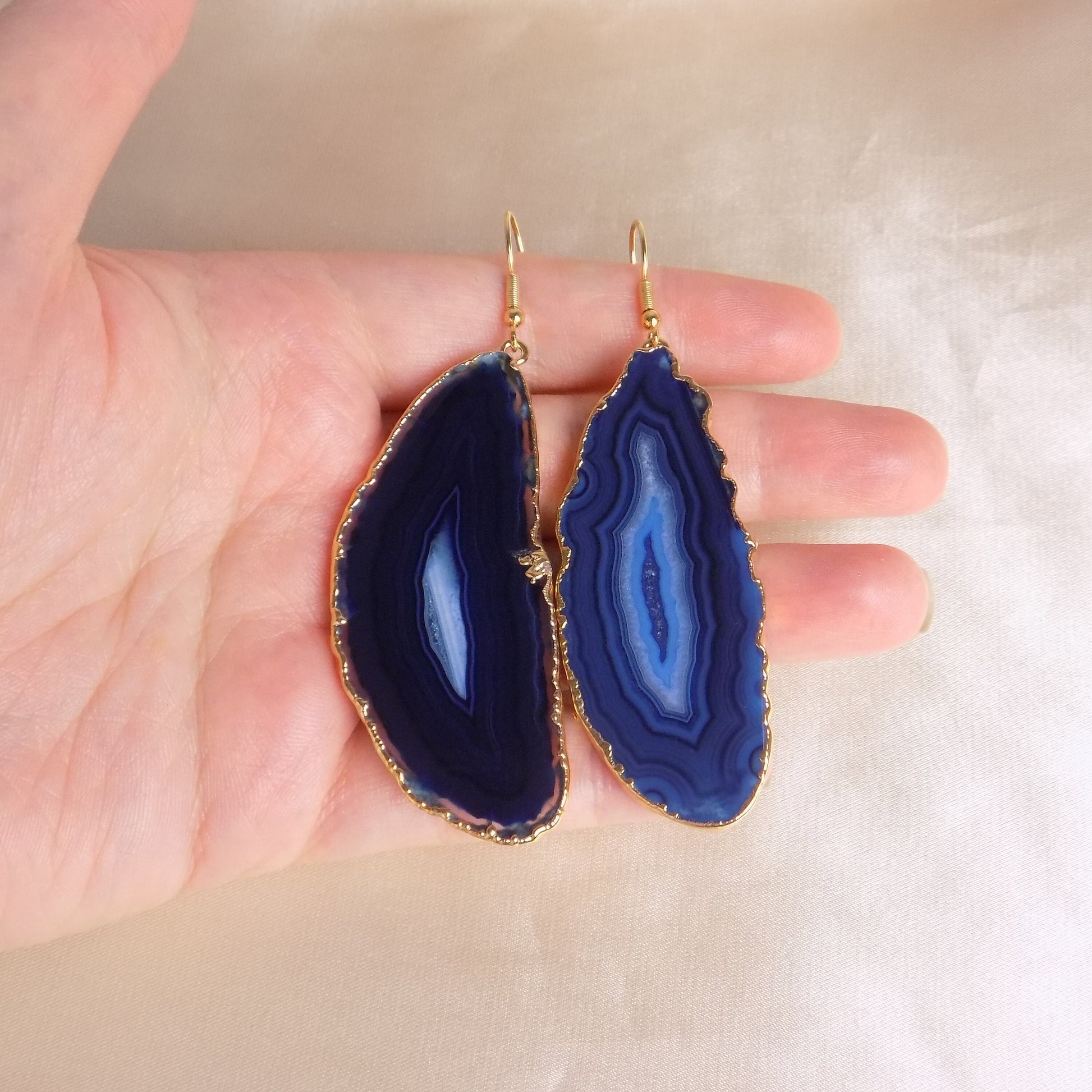 Large Blue Agate Earrings - Unique Crystal Jewelry