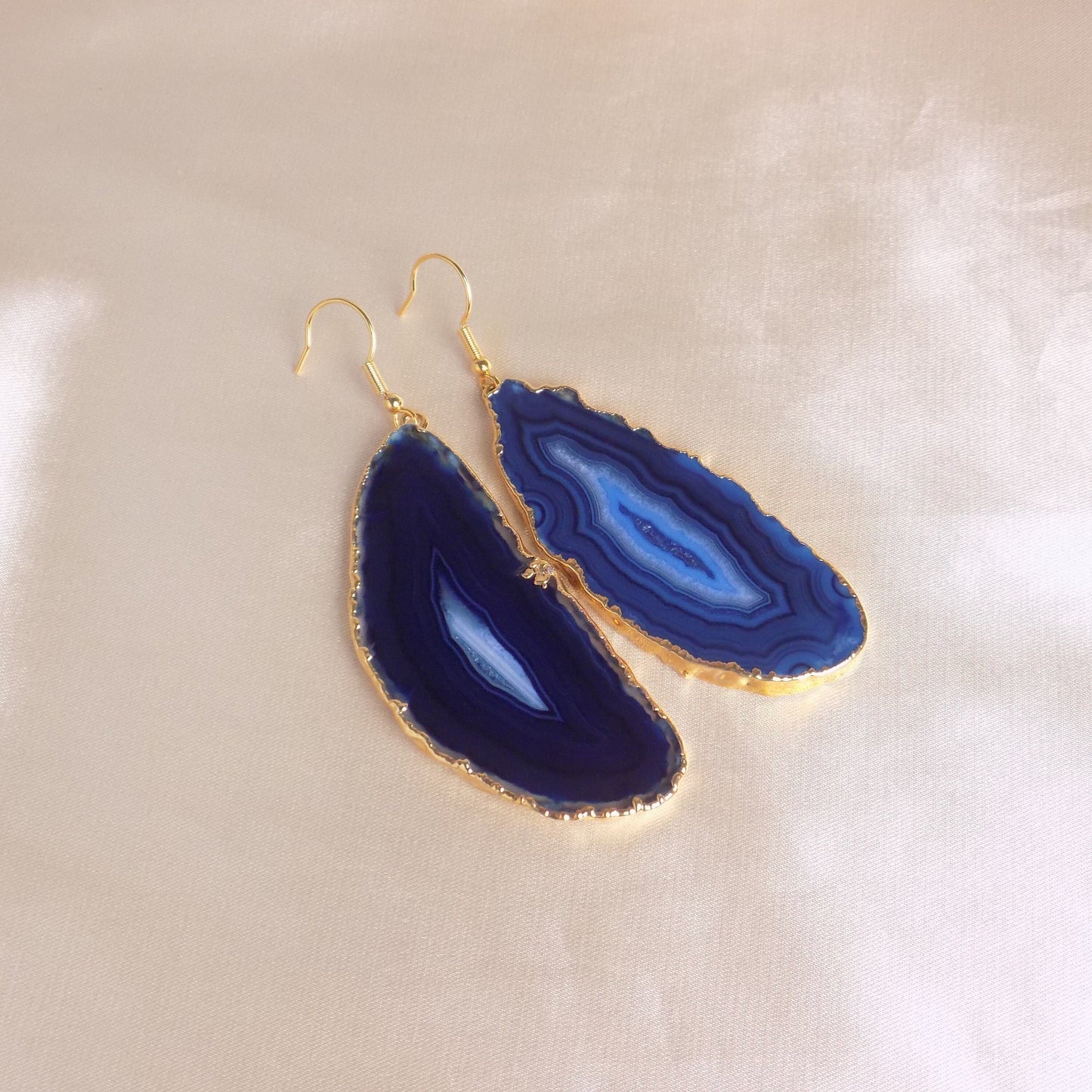 Large Blue Agate Earrings - Unique Crystal Jewelry