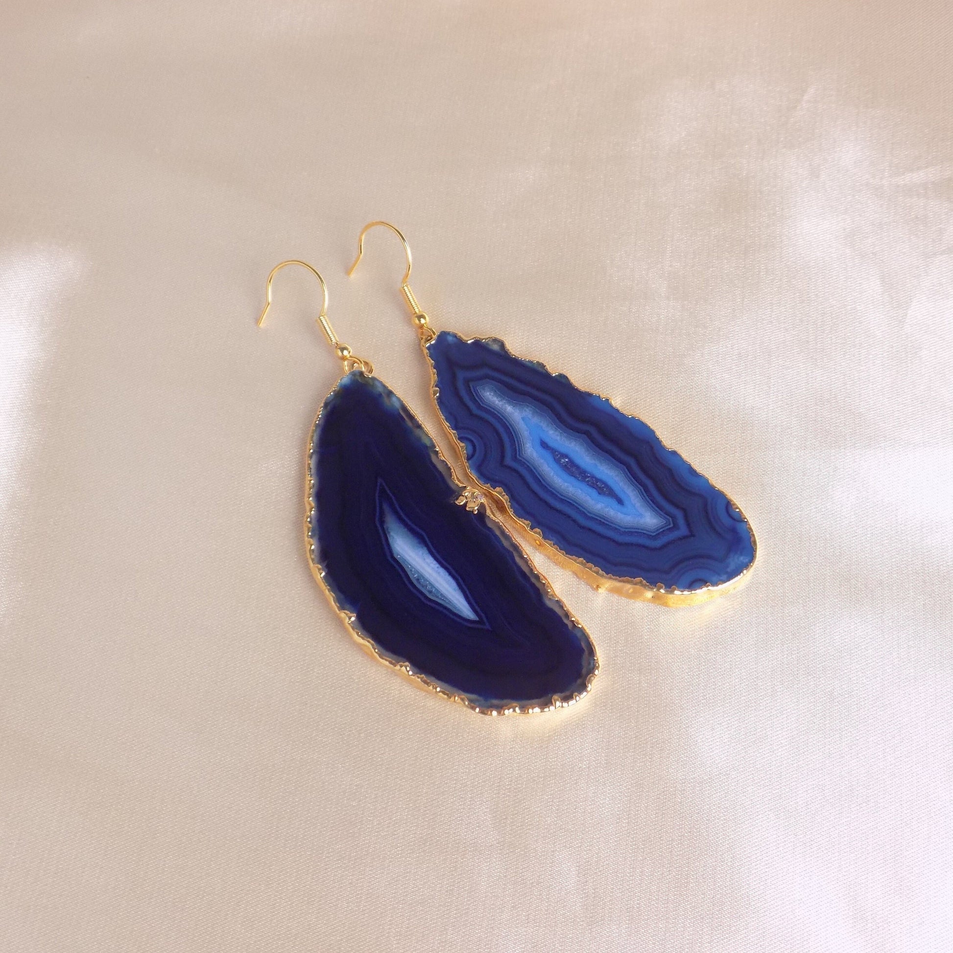 Large Blue Agate Earrings - Unique Crystal Jewelry