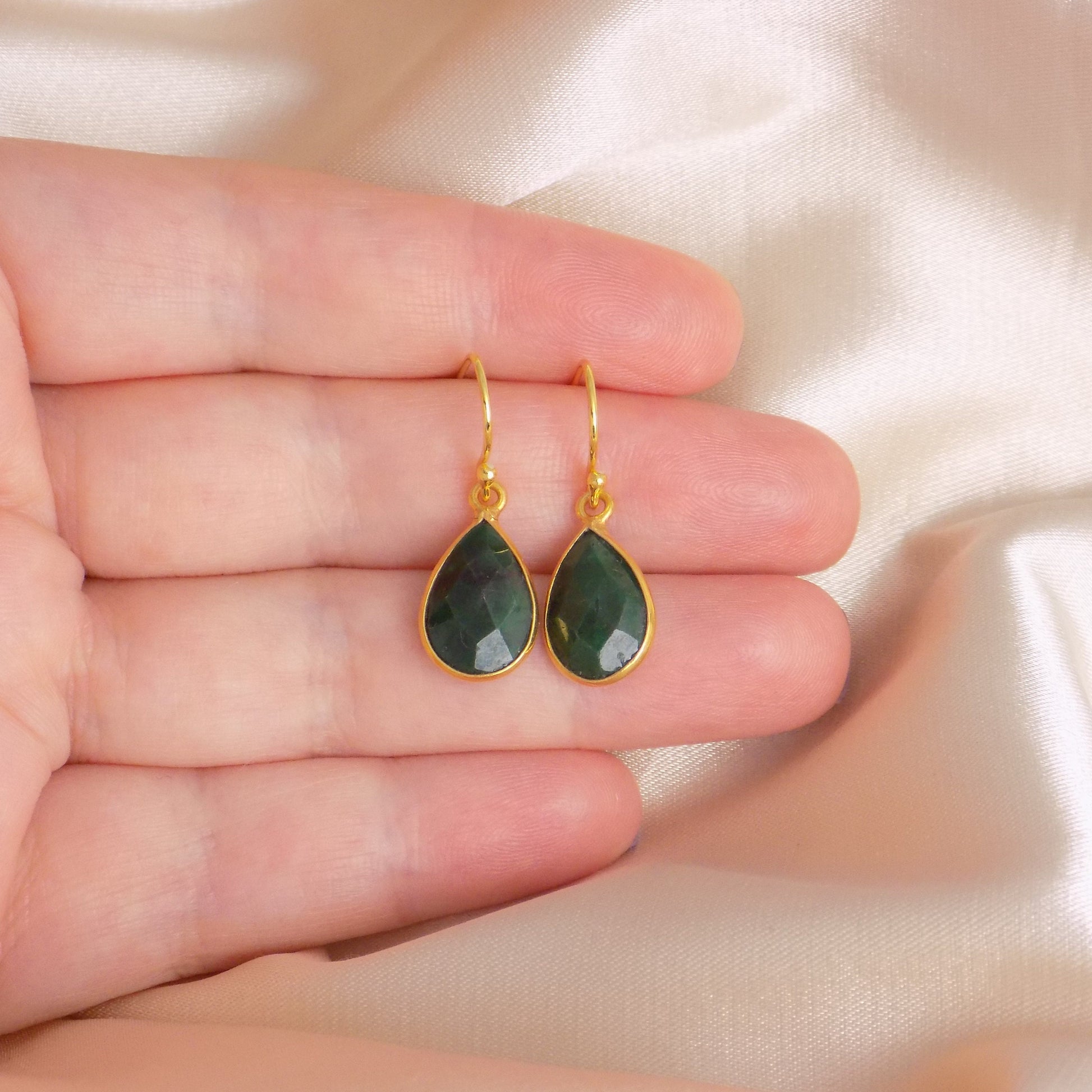 Small Emerald Earrings Gold - Dainty Emerald Dangle Earrings