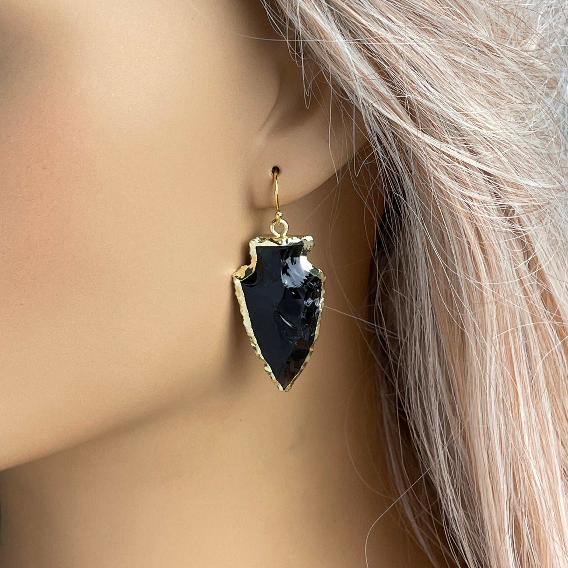 Arrowhead Earrings - Black Obsidian Earring Gold